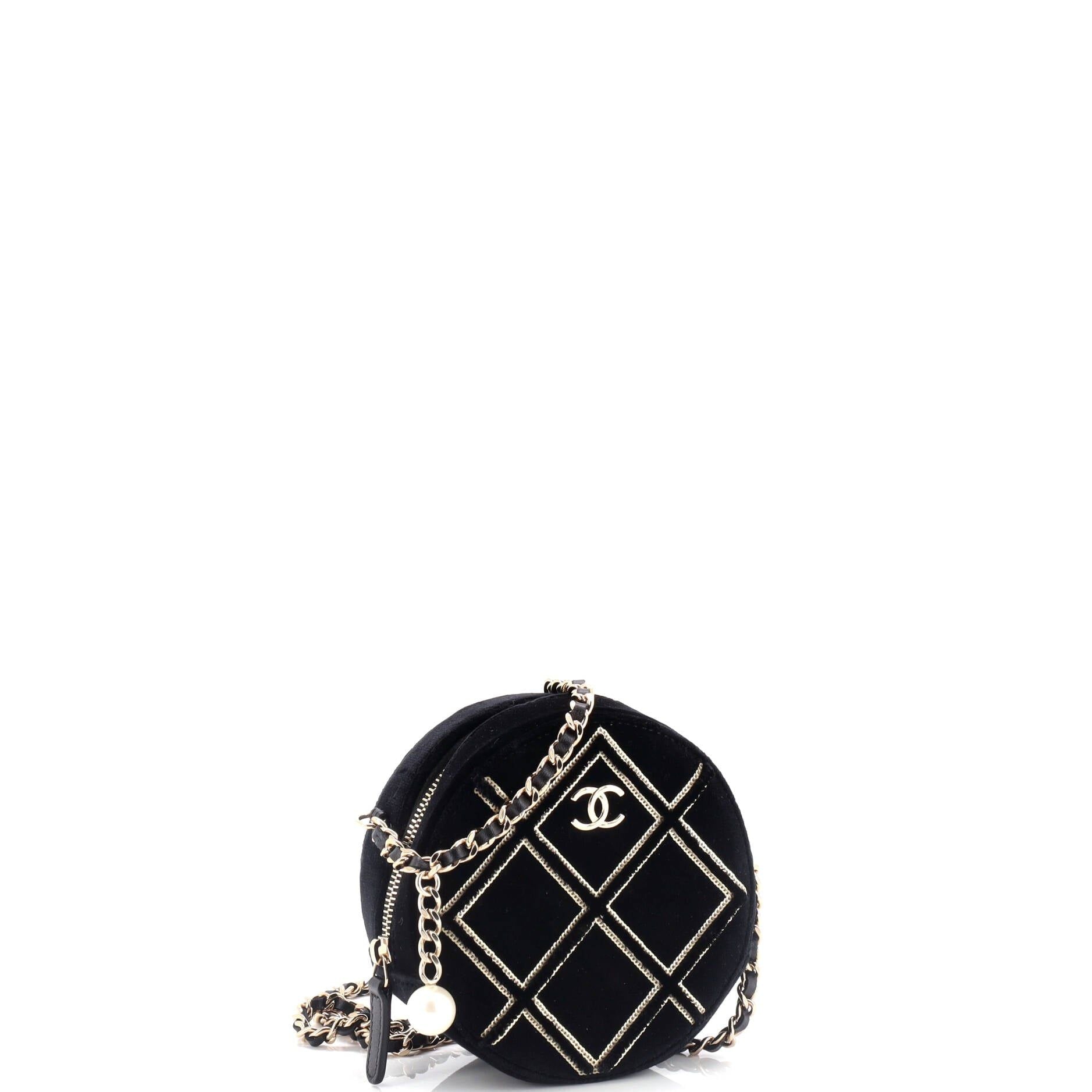 Chanel Round Clutch With Chain Quilted Velvet With Sequins