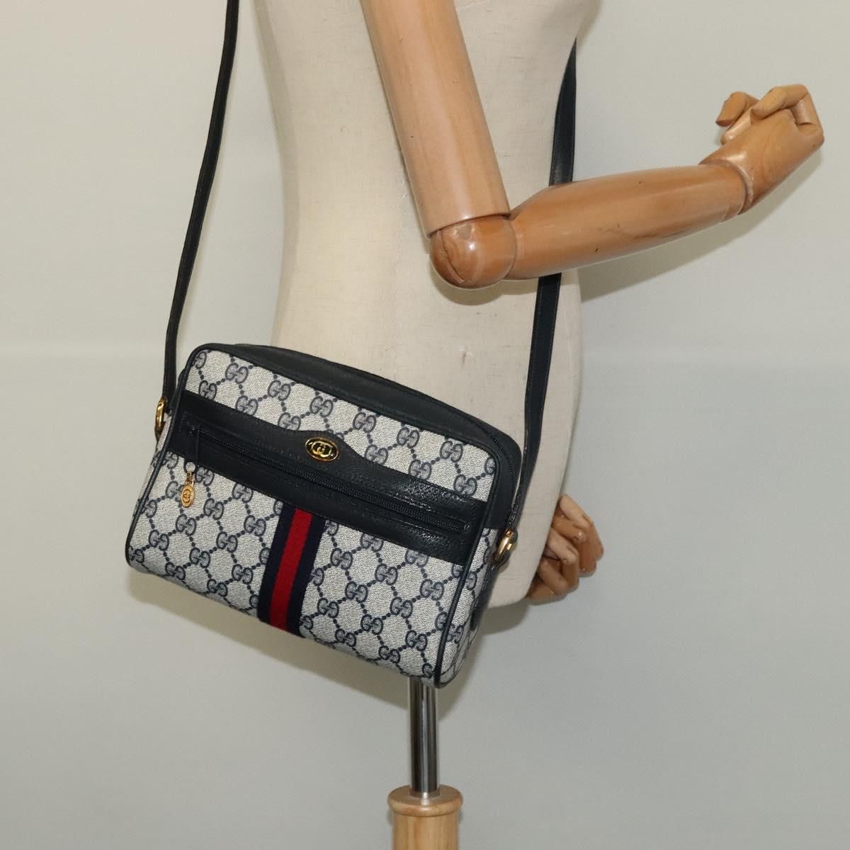Gucci Gg Supreme Sherry Line Shoulder Bag Pvc Navy Gold 98 02 004 Auth