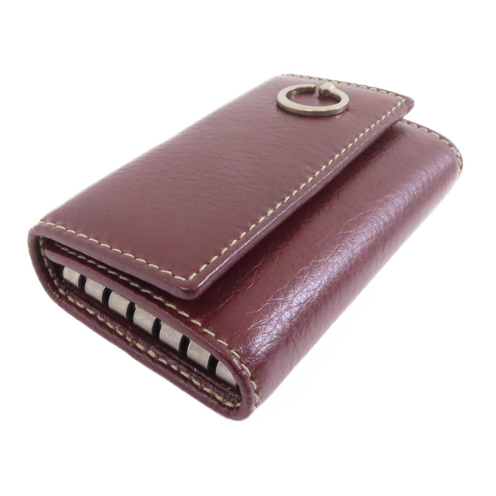 Gucci Cowhide Leather Key Case Silver Chain Spoon Baozhu Red Key Holder Bordeaux Red Calfskin (cowhide) 212177