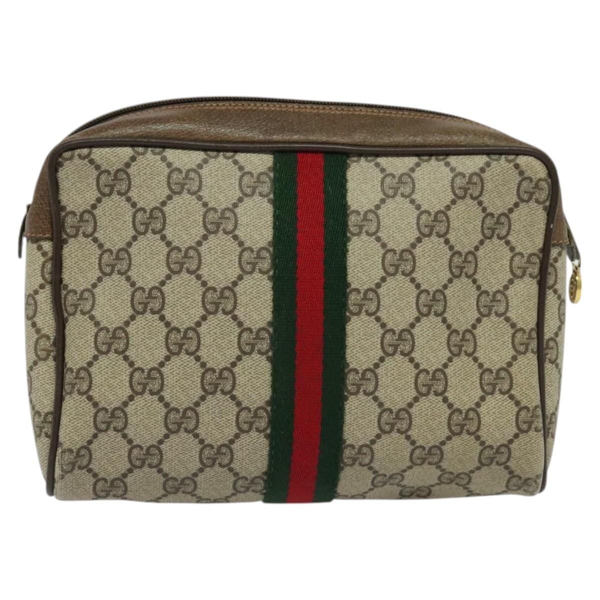 Gucci Gg Supreme Web Sherry Line Clutch Bag Pvc Beige Gold 84 01 012 Auth