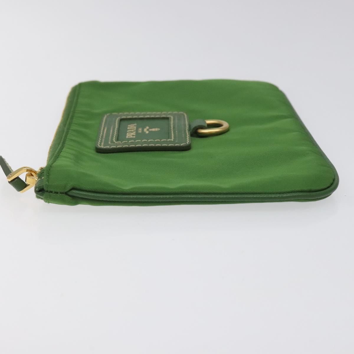 Prada Pouch Nylon Green Gold Auth