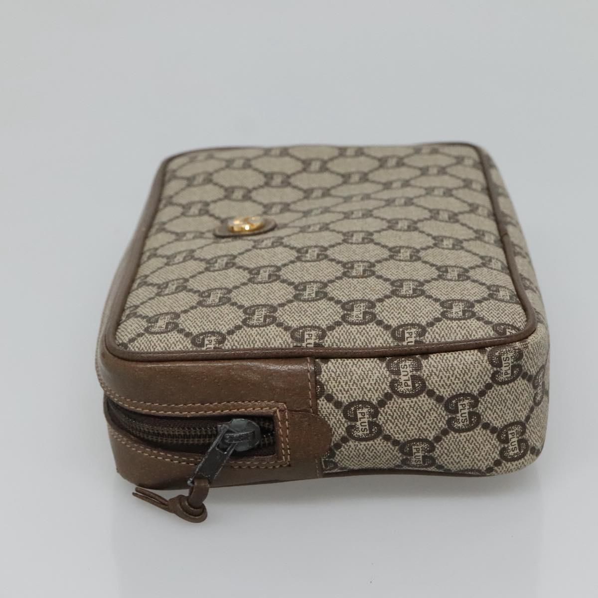 Gucci Gg Plus Supreme Clutch Bag Pvc Beige Brown Auth