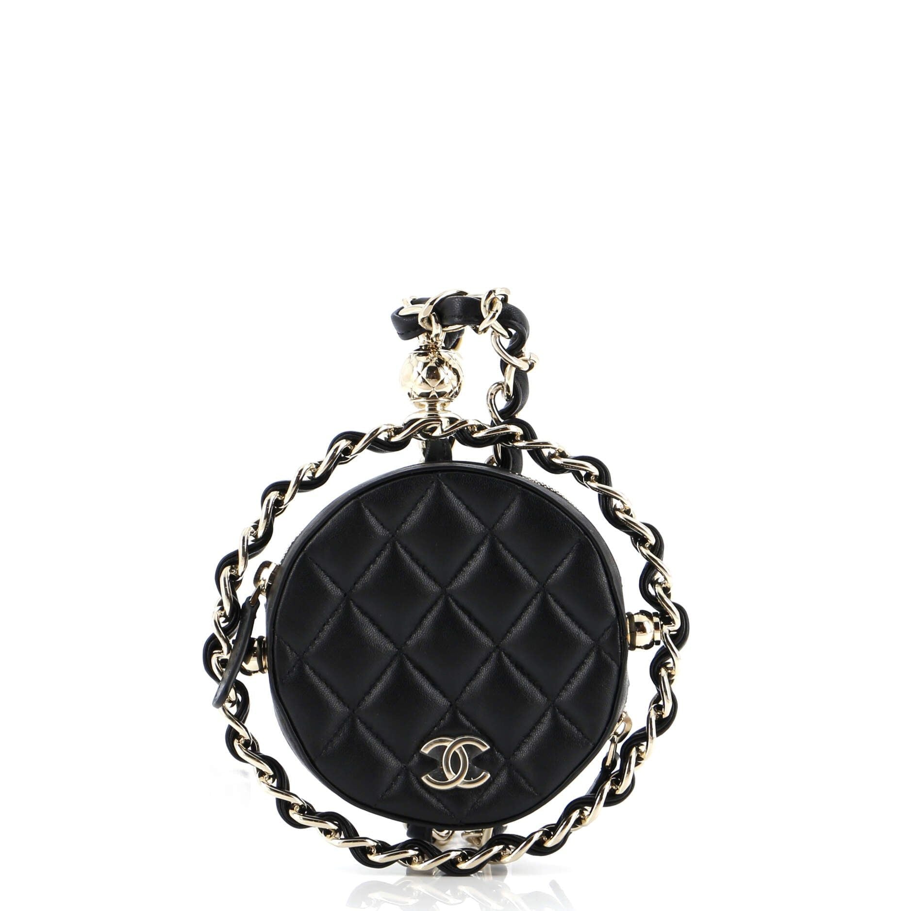 Chanel Frame Chain Around Round Clutch With Chain Quilted Lambskin Mini