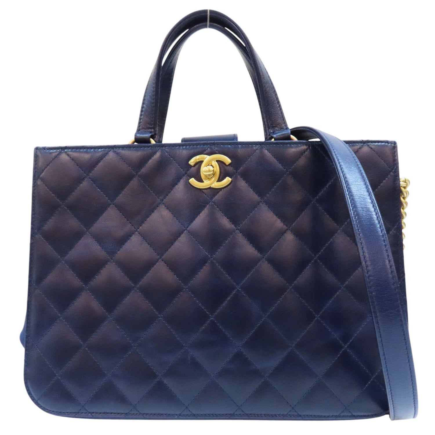 Chanel Matelasse Coco Mark Shoulder Handbag Calfskin Blue Gold Metal