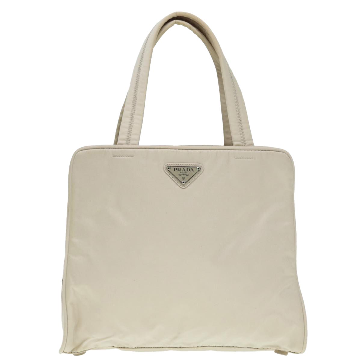 Prada Hand Bag Nylon Beige Silver Auth