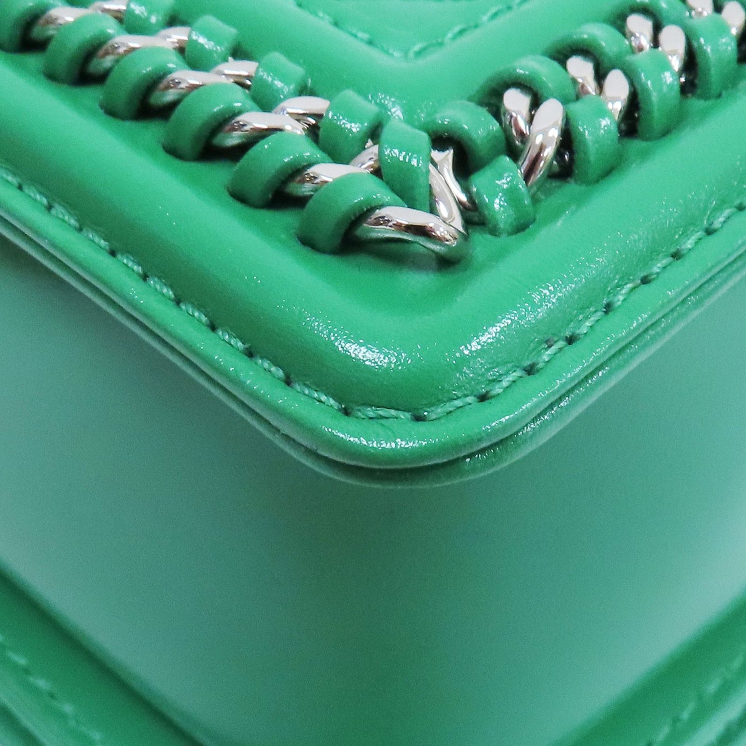 Chanel Matelasse Boy 25 Shoulder Bag Calfskin Green Sliver Tone Metal