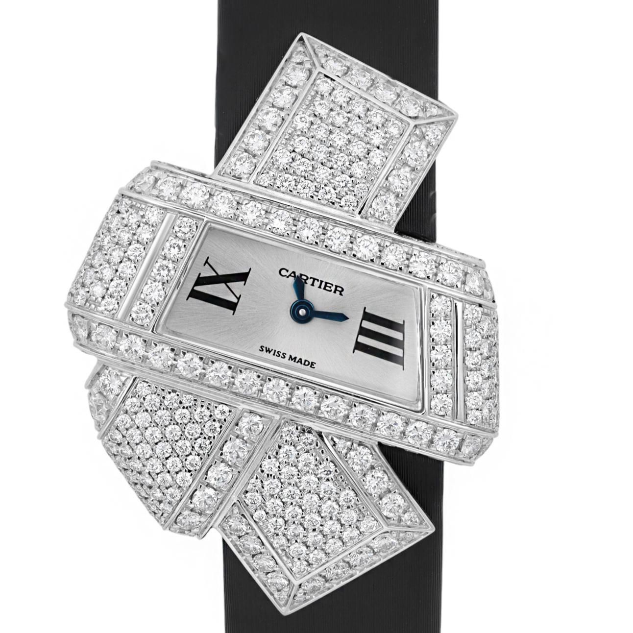Cartier Libre Noeud 18K White Gold Silver Dial Diamonds Ladies Watch 3080