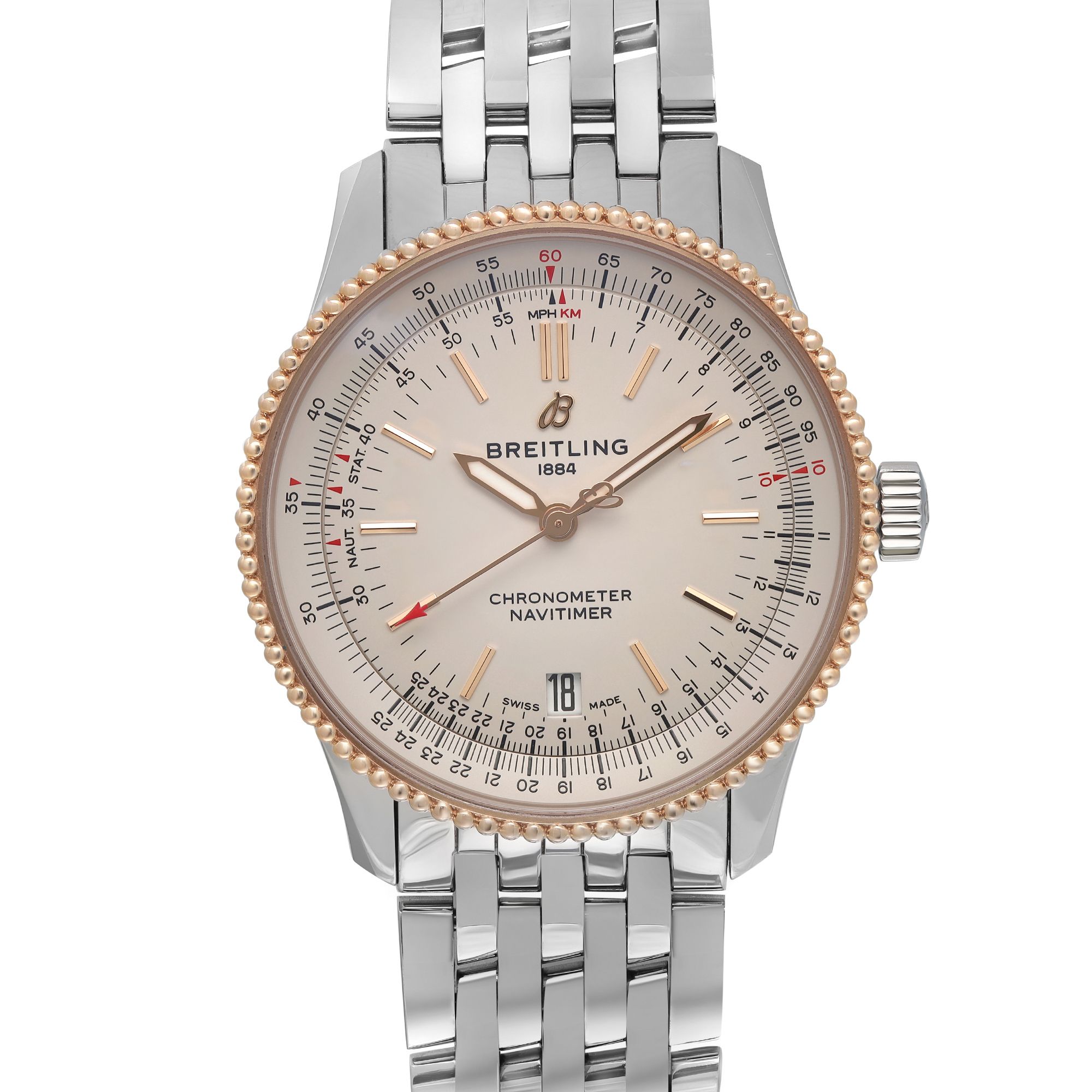 Breitling Navitimer 38mm Steel 18K Rose Gold Silver Dial Men Watch U17325211G1A1