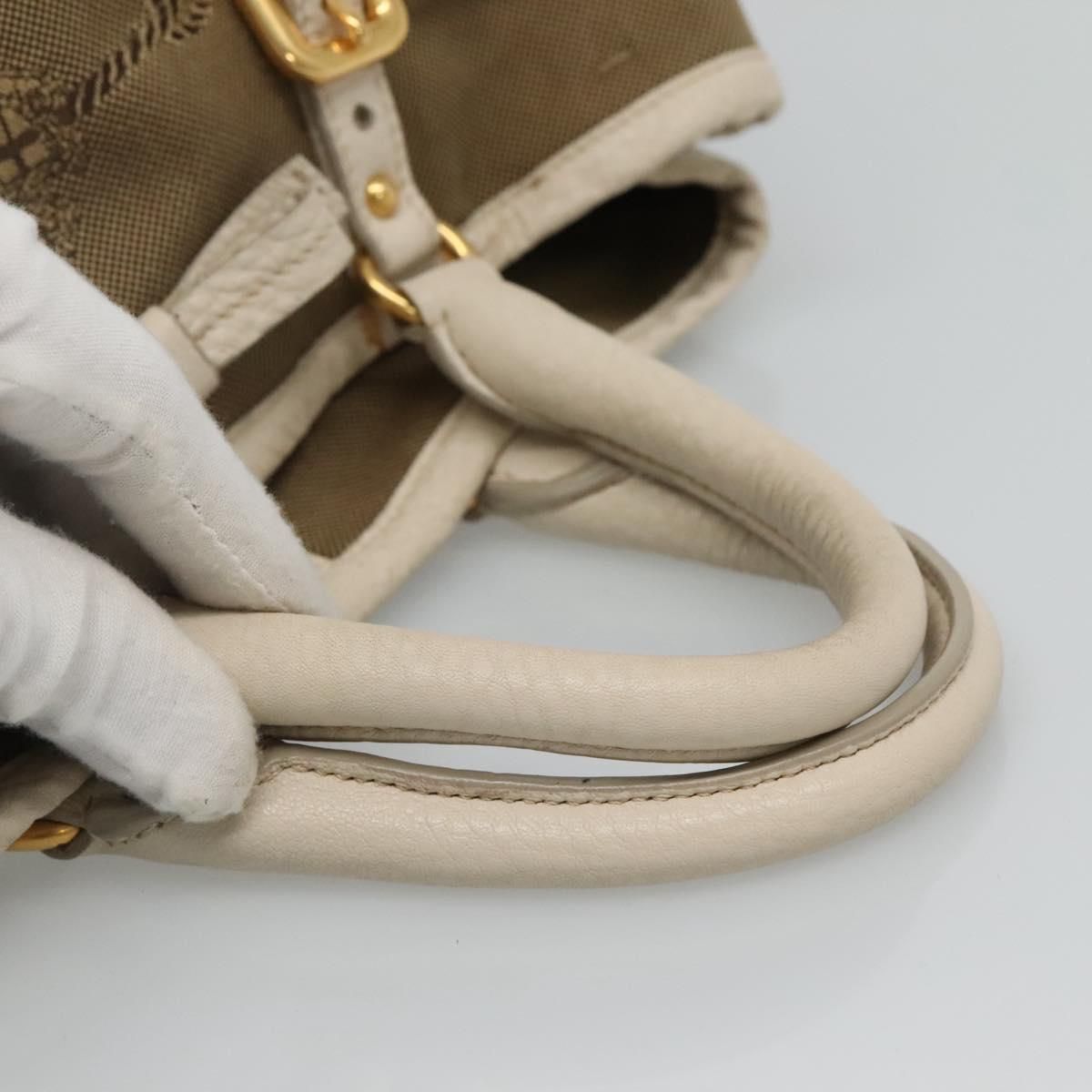 Prada Hand Bag Canvas Beige White Gold Auth