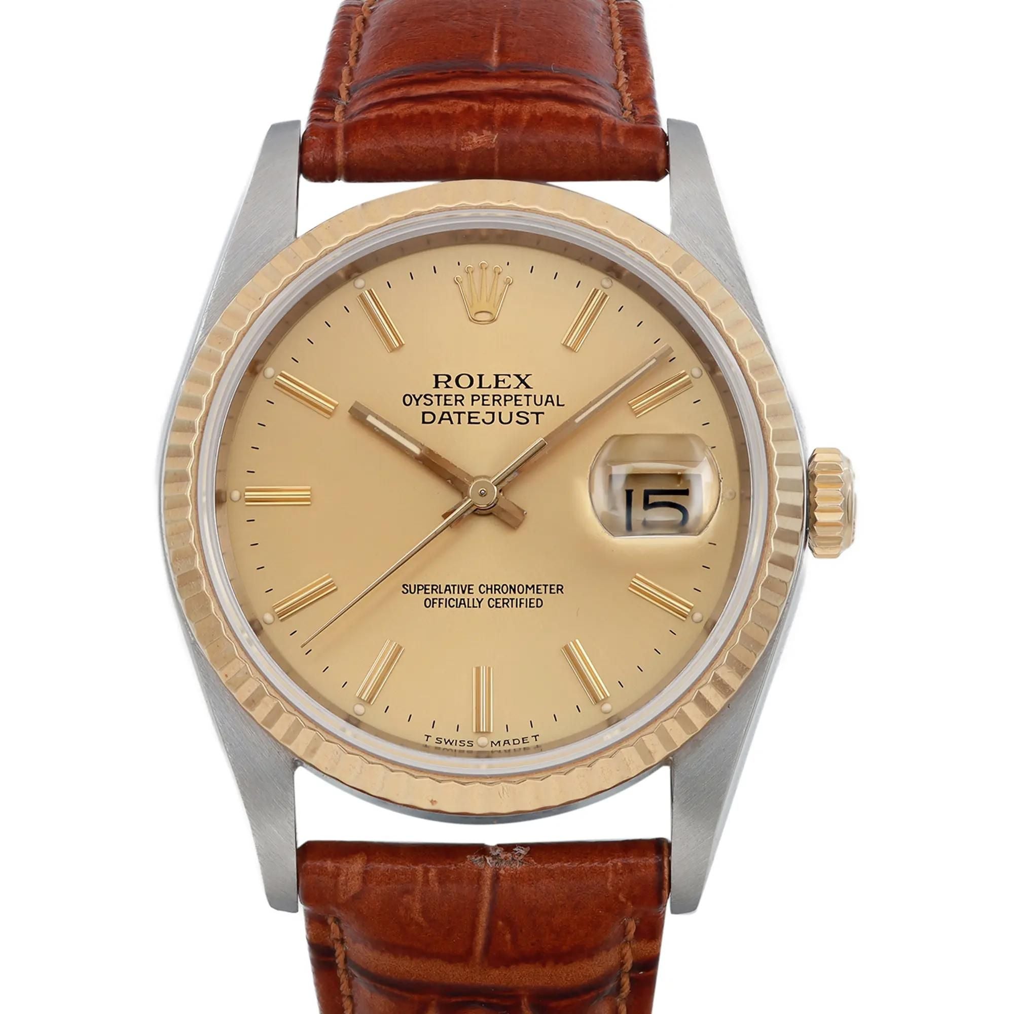 Pre-owned Rolex Datejust 36mm 18k Yellow Gold Steel Champagne Watch 16233 (Good)