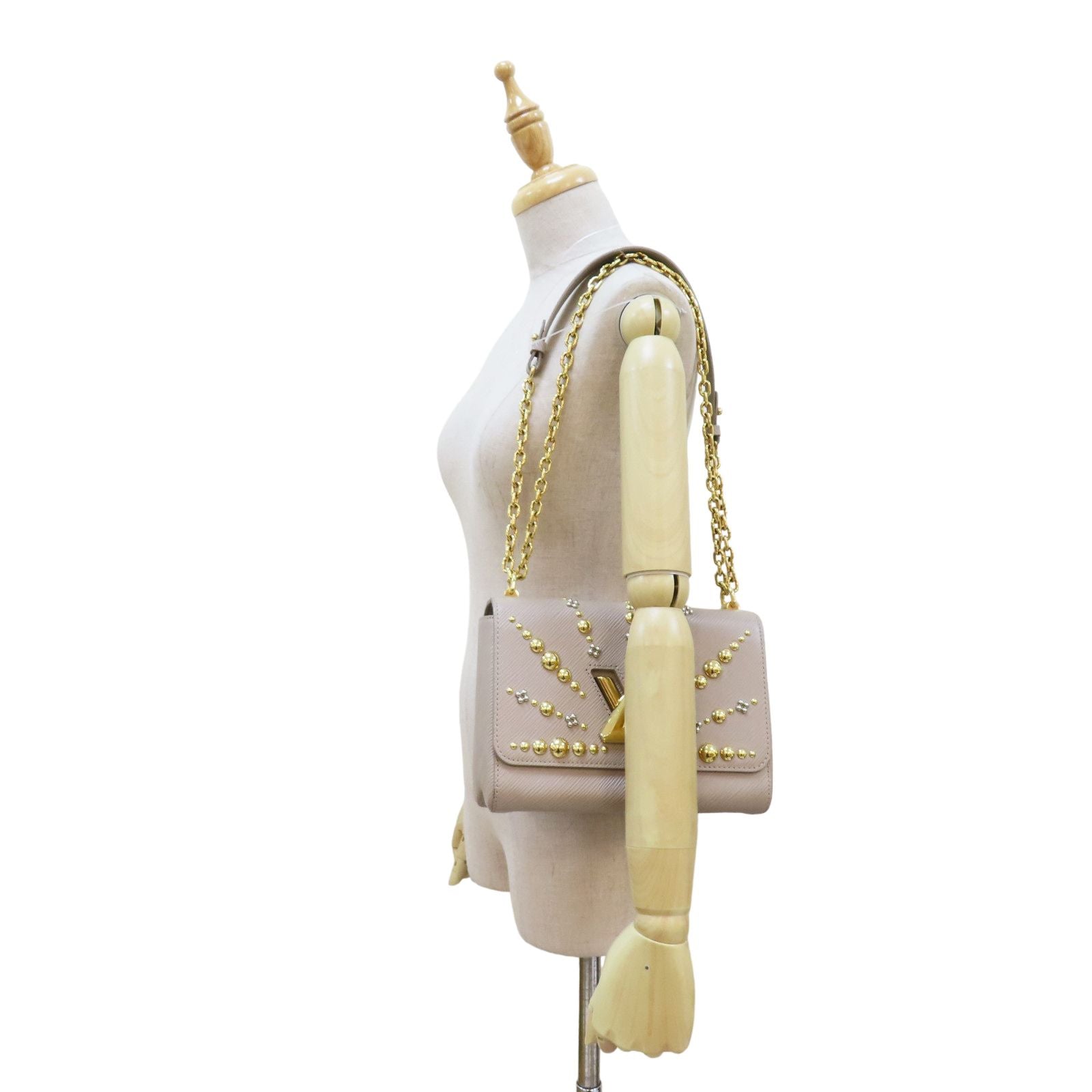 Louis Vuitton Twist Mm Rockstud Shoulder Bag Epi Leather Milktea M 24043