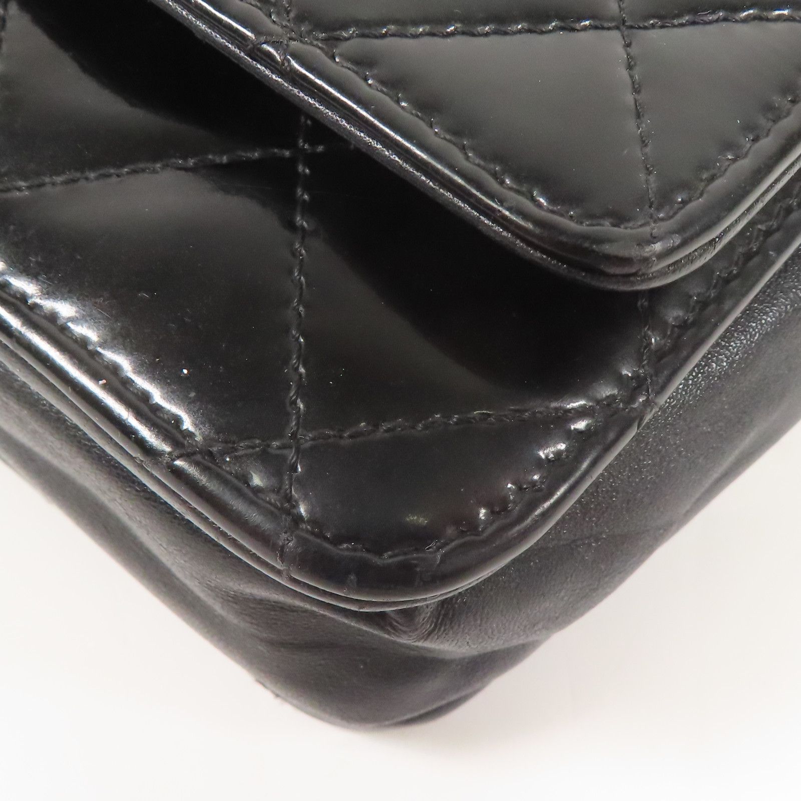 Chanel Black Lacquered Leather Woc Wallet On Chain Silver Cross Shoulder Back Bag Enamel