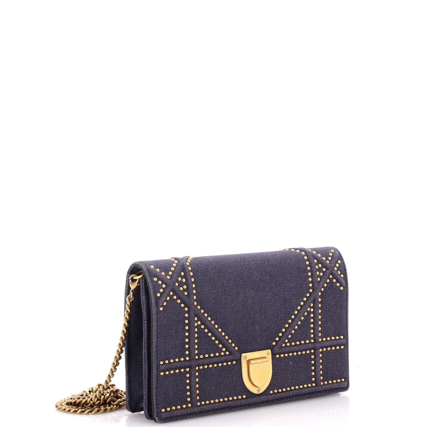 Christian Dior Diorama Wallet On Chain Cannage Studded Denim