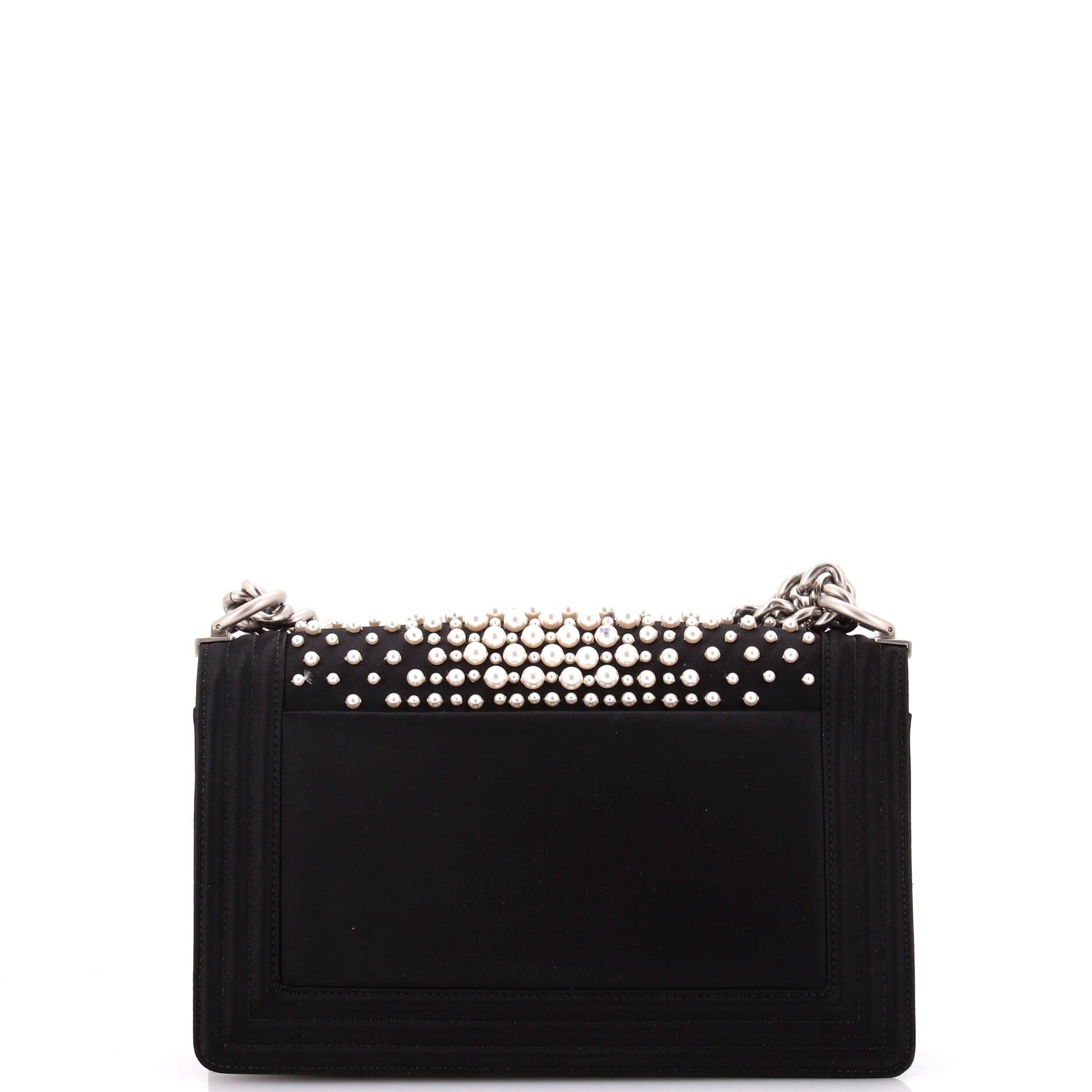 Boy Flap Bag Pearl Embellished Satin Old Medium