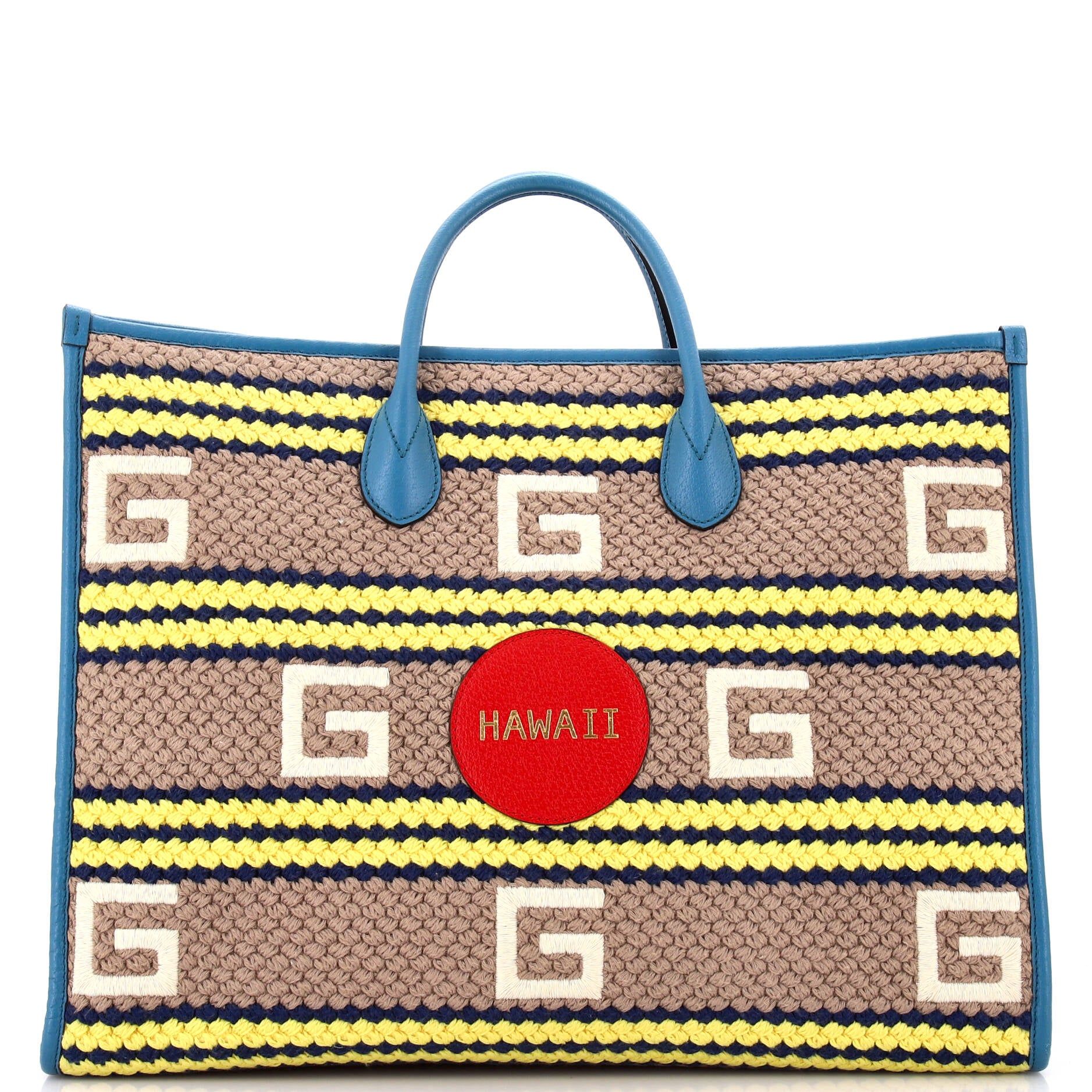Gucci Getaways Convertible Open Tote Embroidered Woven Fabric Large