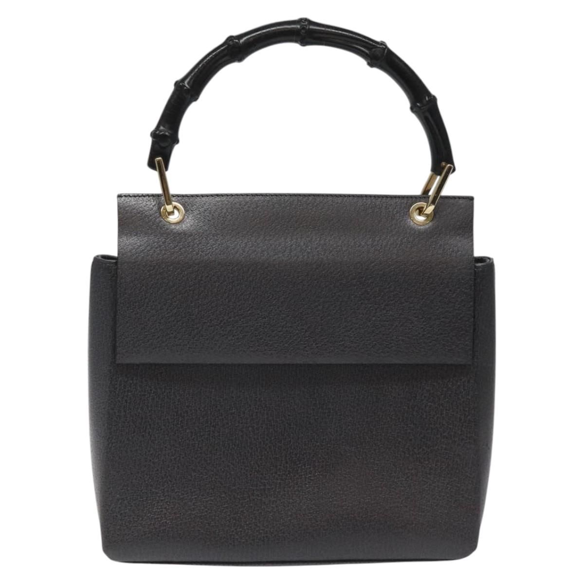 Gucci Bamboo Hand Bag Leather Black Gold 001 3444 1887 Auth