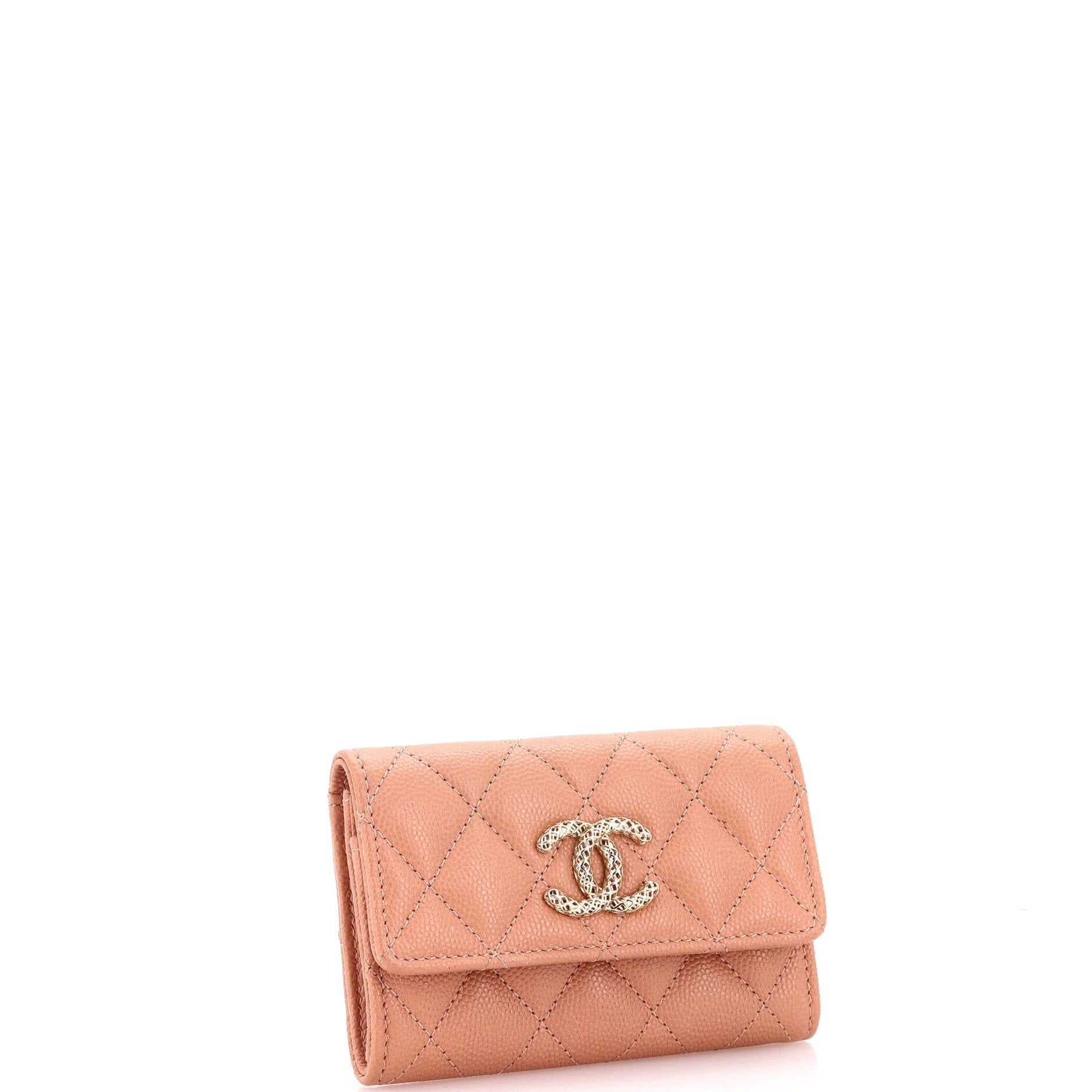 Chanel Textured Cc Flap Card Case Quilted Caviar