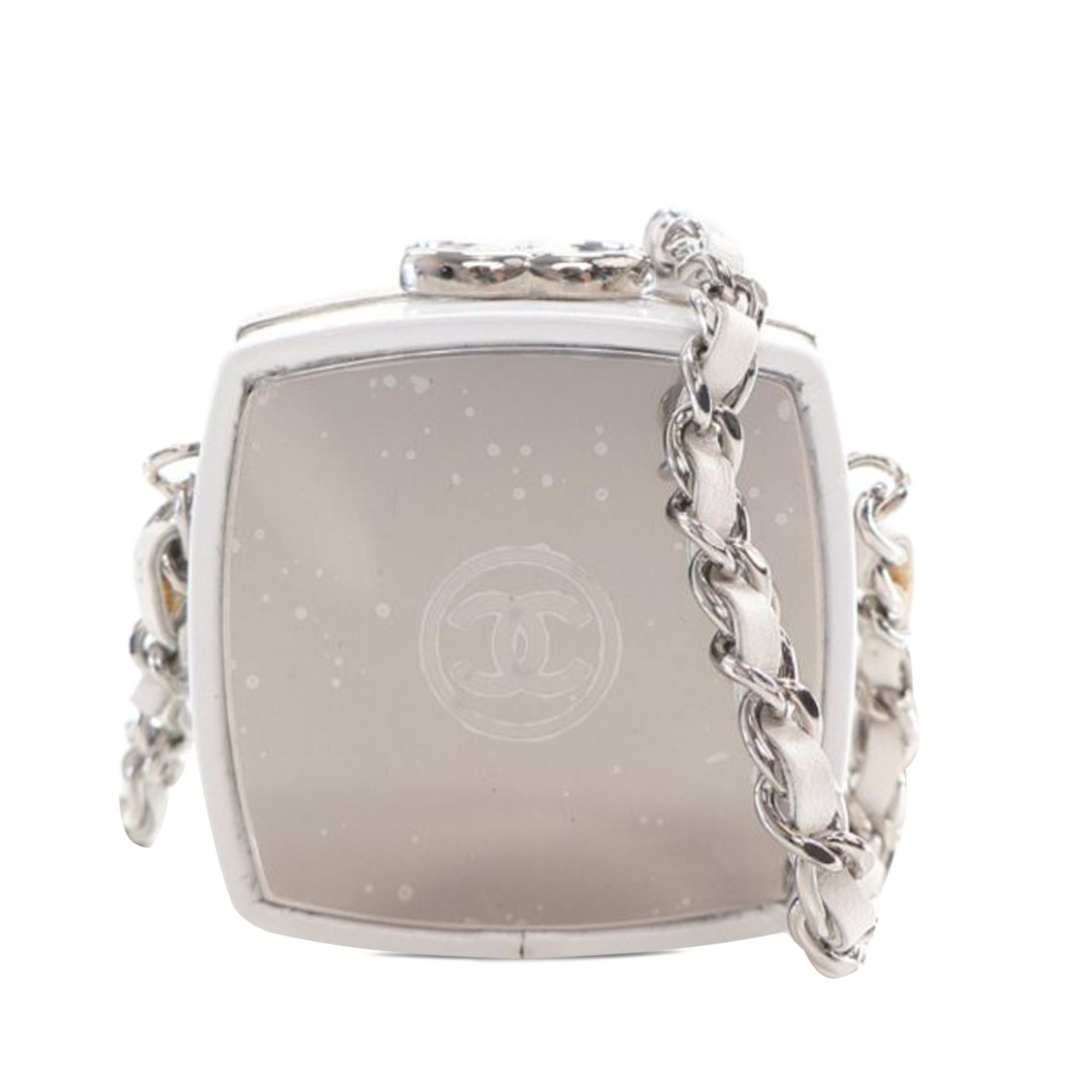 Chanel Patent Goatskin Make-up Box Clutch With Chain White