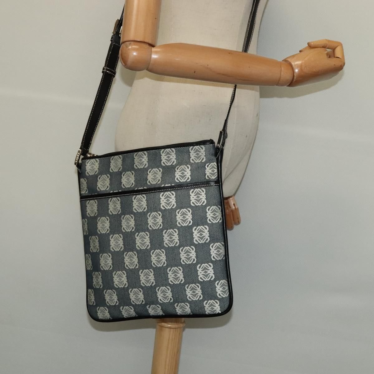 Loewe Anagram Shoulder Bag Canvas Gray Black Silver Auth