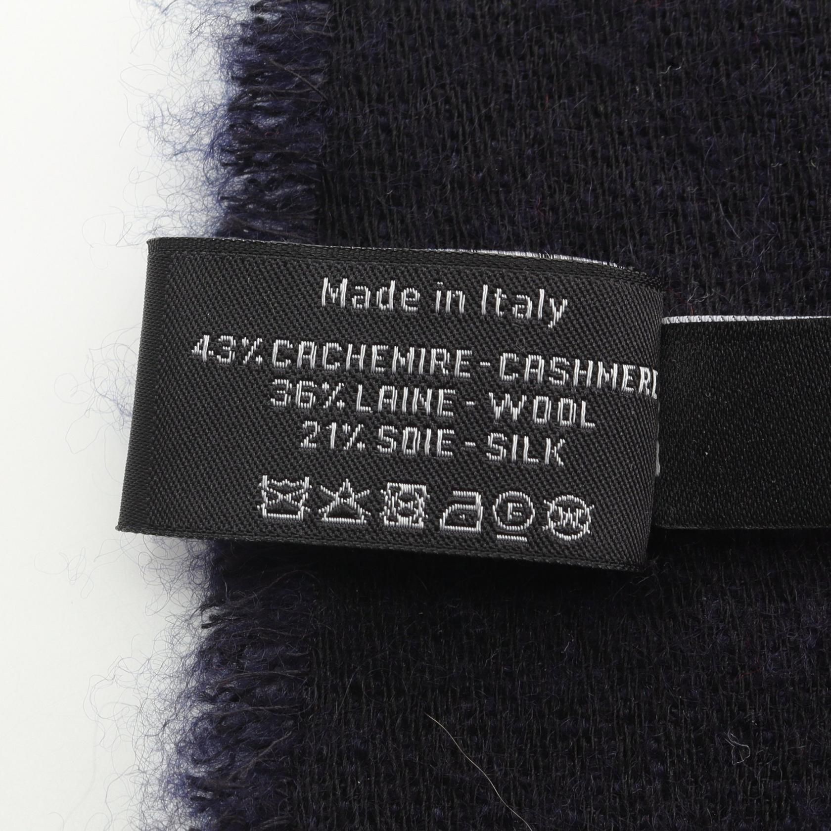 Chanel Navy Multicolor Coco Mark Camelia Scarf Wool Silk Cashmere
