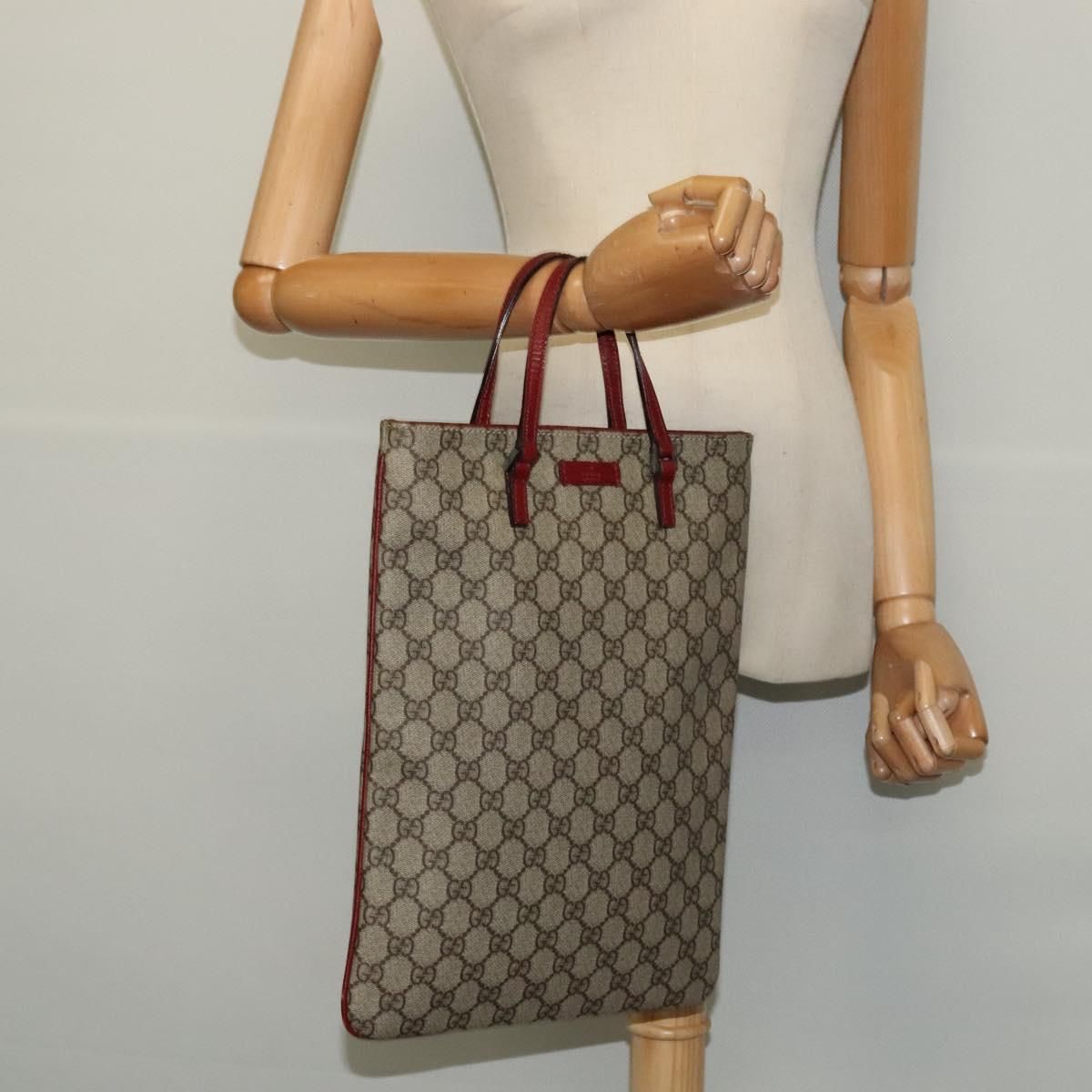 Gucci Gg Supreme Hand Bag Pvc Beige Silver 117551 Auth