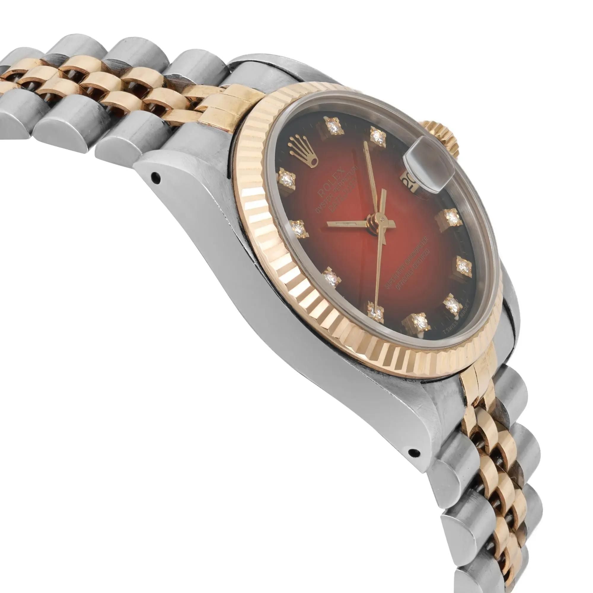Rolex Datejust 31mm 18K Yellow Gold Steel Red Vignette Dial Ladies Watch 68273