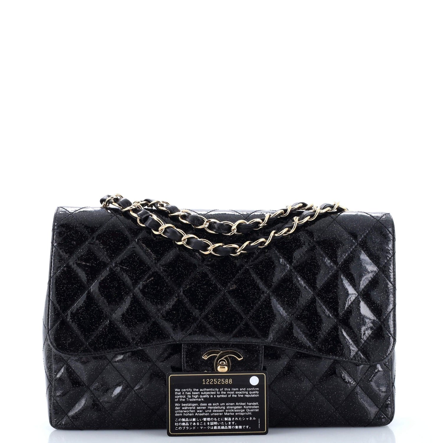 Chanel Vintage Classic Single Flap Bag Quilted Glitter Patent Jumbo