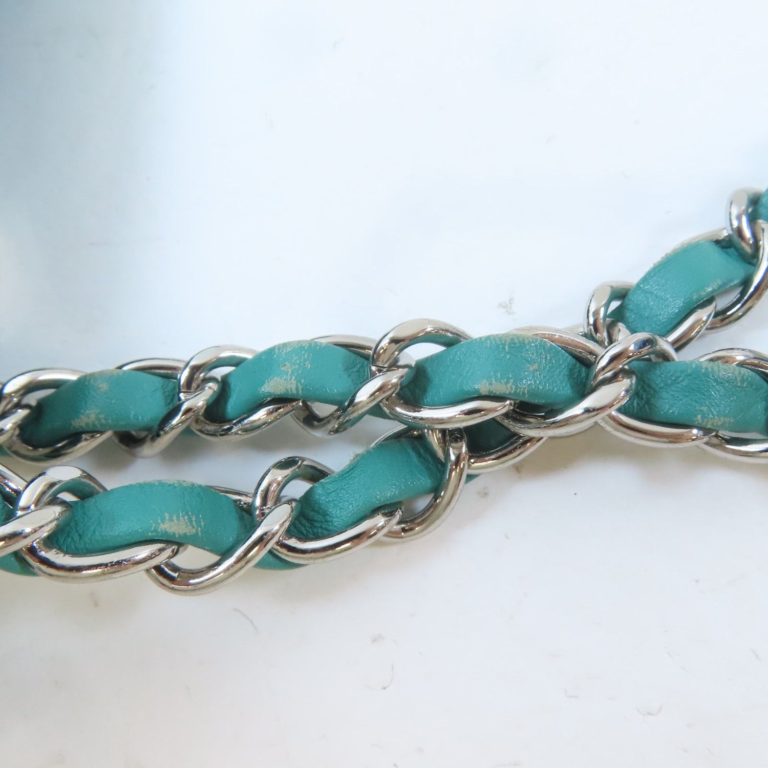 Chanel Green Diamond-shaped Sheepskin Leather Chain Shoulder Bag Silver Cross Shoulder Back