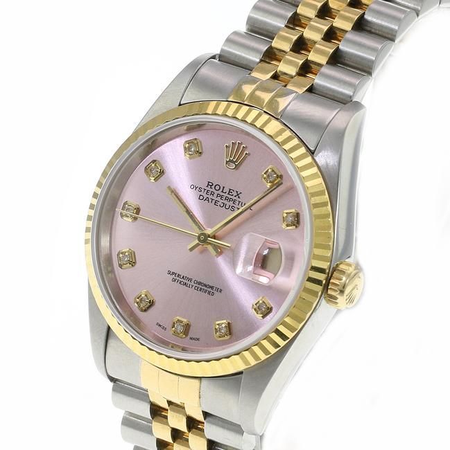 Pink Datejust 16233 Two-tone 36mm Ice Diamond Dial Watch