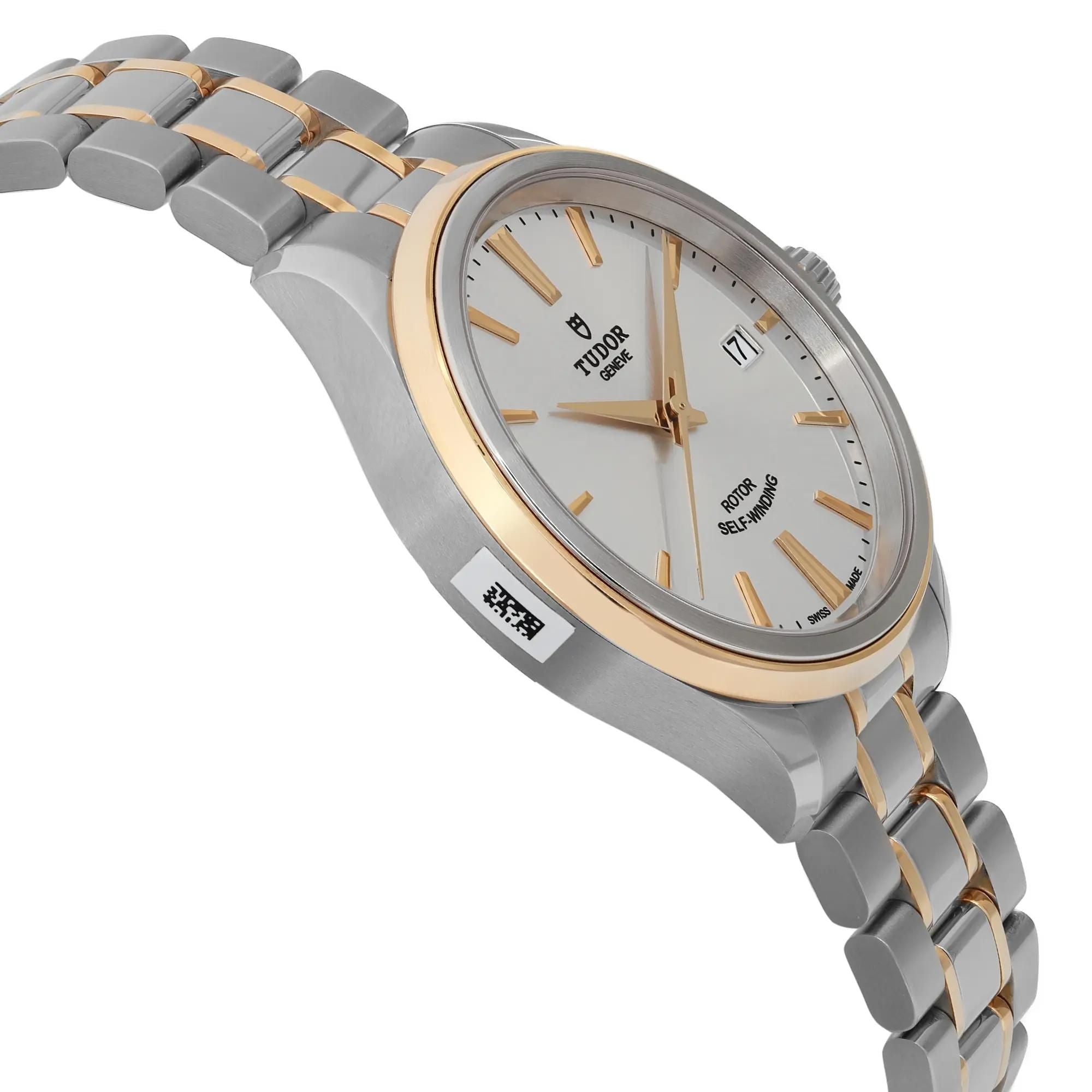Tudor Style 38mm 18K Yellow Gold Steel Silver Dial Automatic Watch 12503-0002