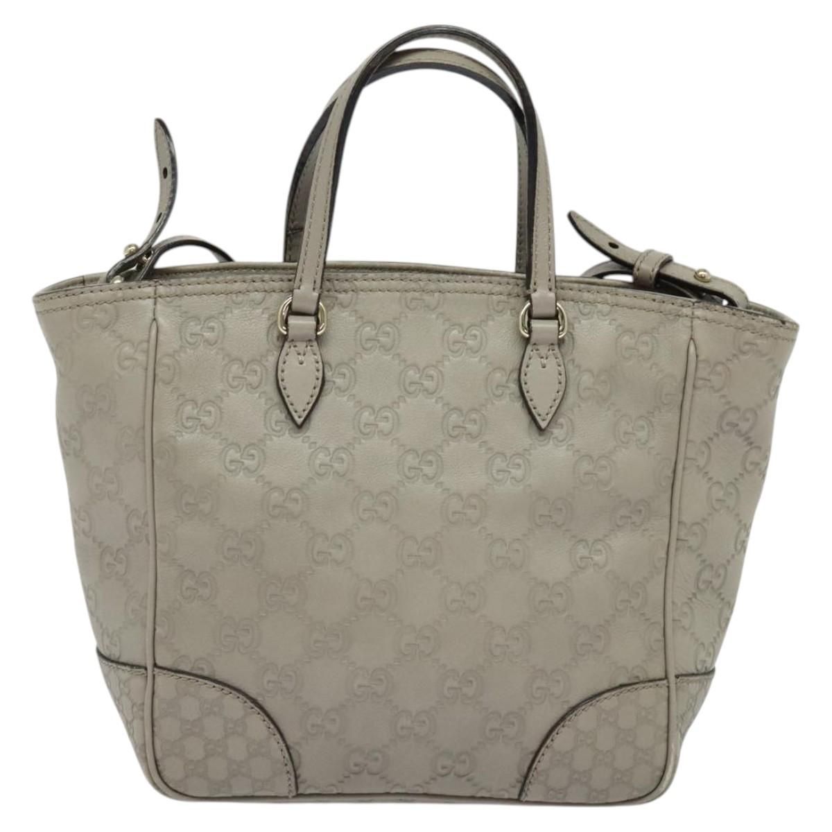 Gucci Gg Canvas Guccissima Hand Bag Leather Gray Gold 353121 Auth