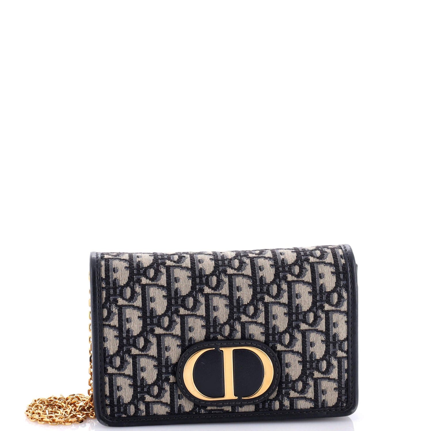 Christian Dior Dark Blue Montaigne 2-In-1 Pouch Oblique Canvas Bag