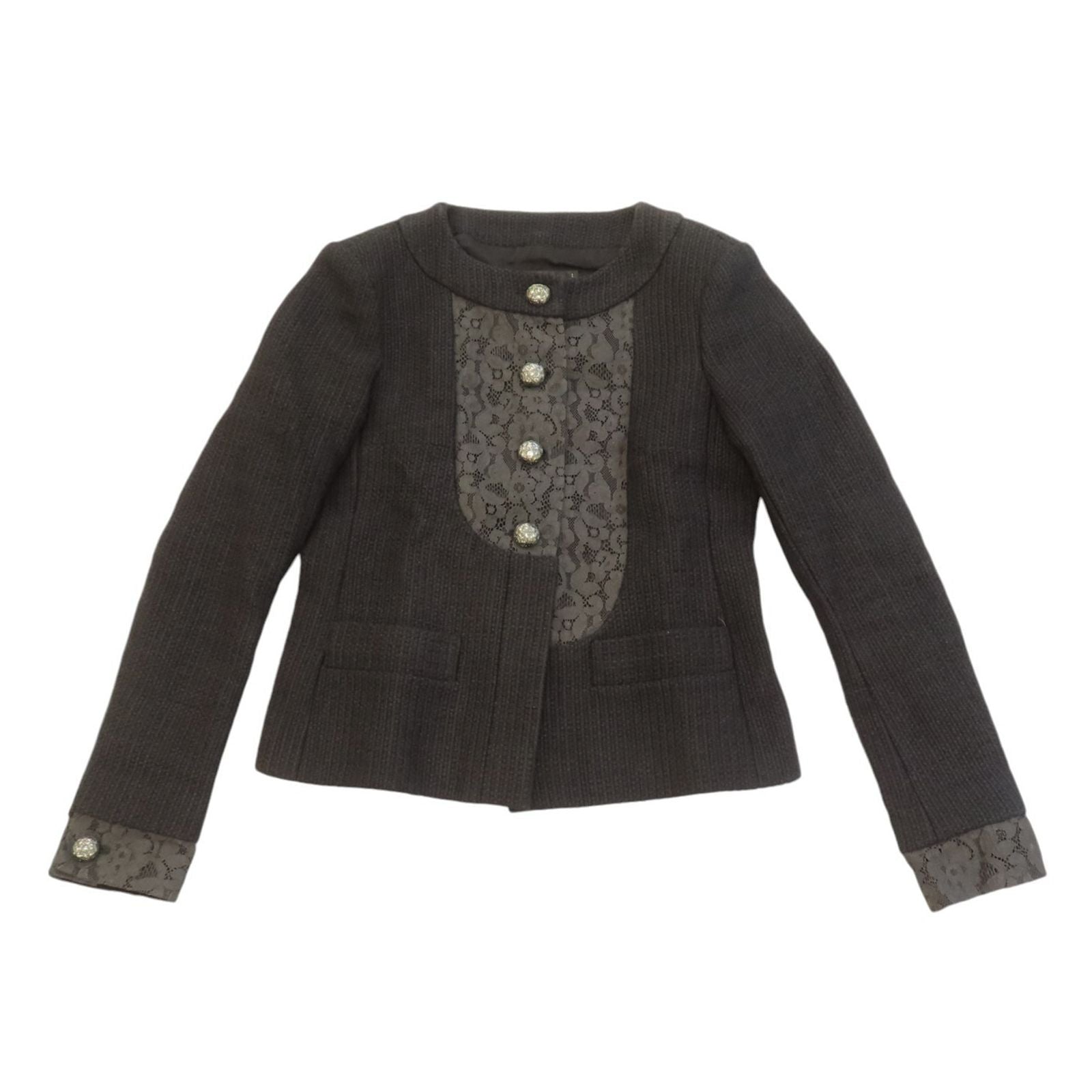 Chanel Tweed And Lace Jacket Black 36