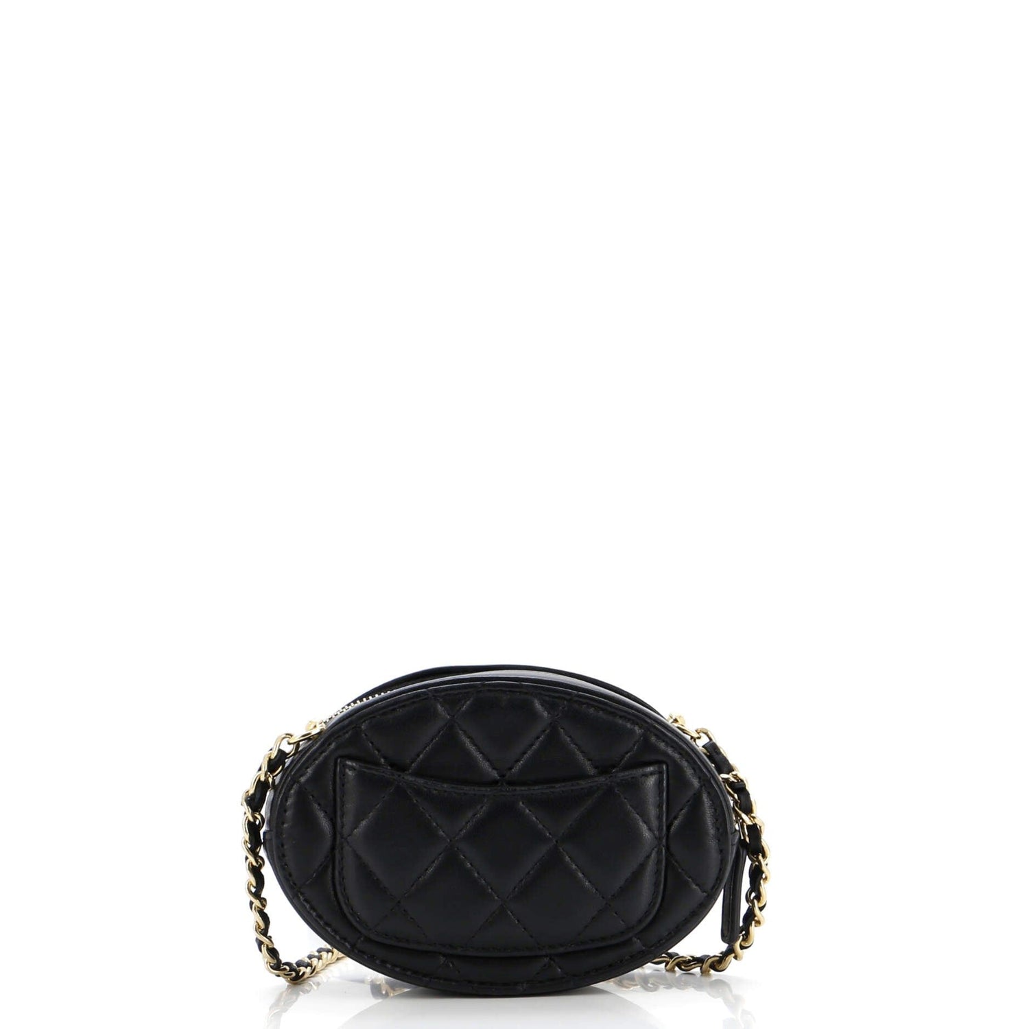 Chanel Logo Plate Oval Clutch With Chain Metal And Lambskin