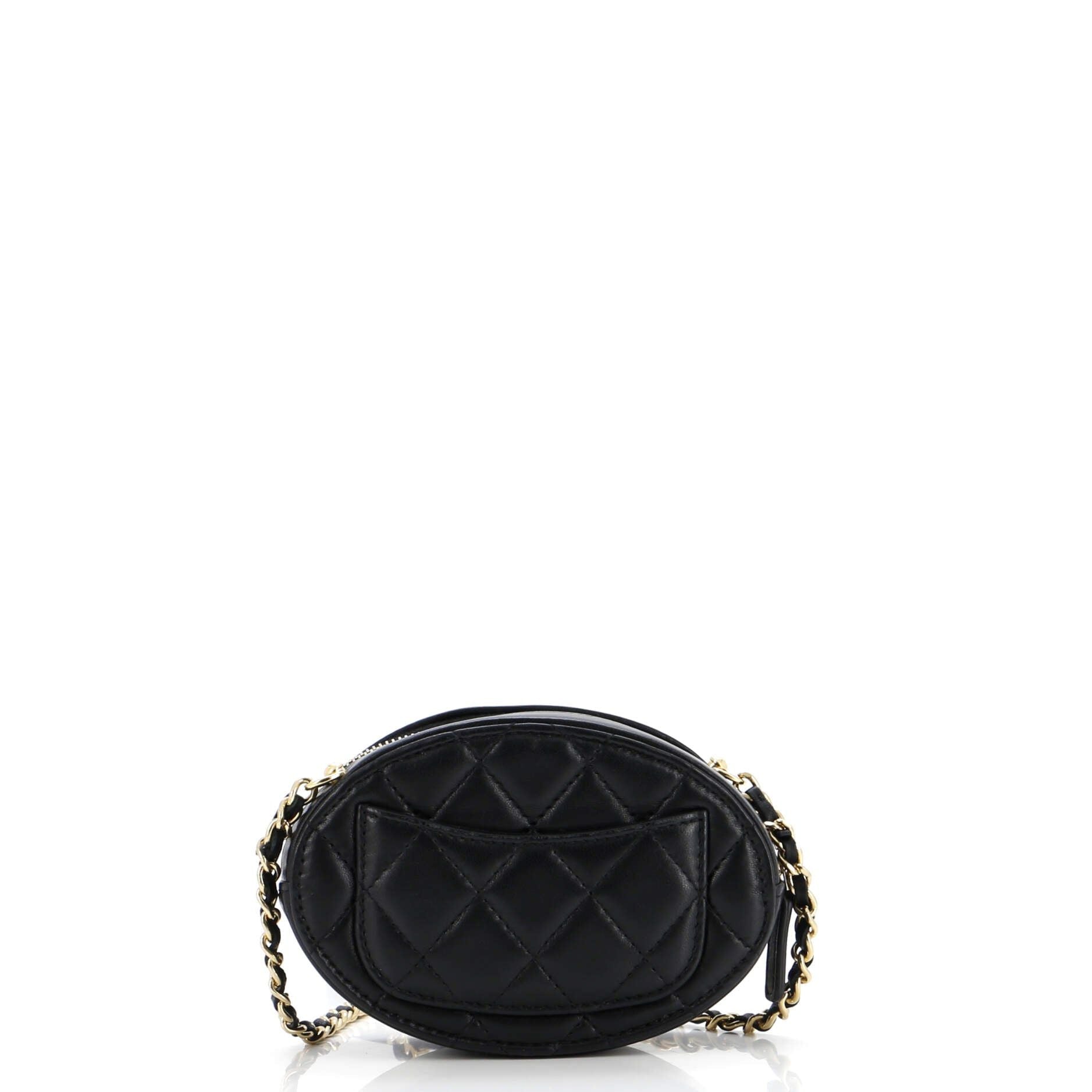 Chanel Logo Plate Oval Clutch With Chain Metal And Lambskin
