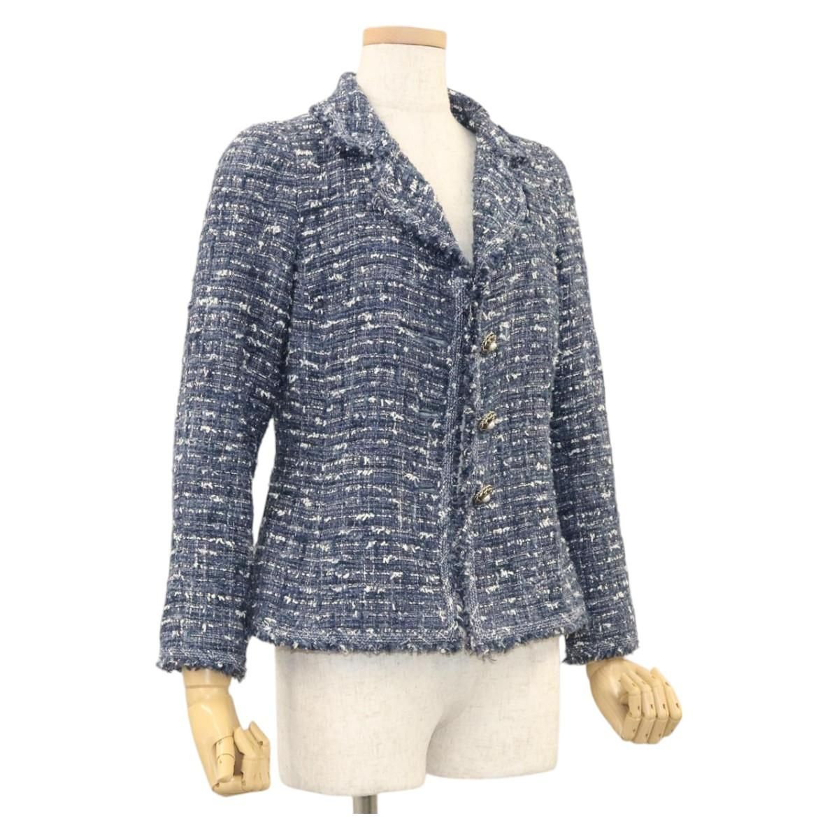 Chanel Jacket 34 Jacket Tweed 34 Blue Cc Auth