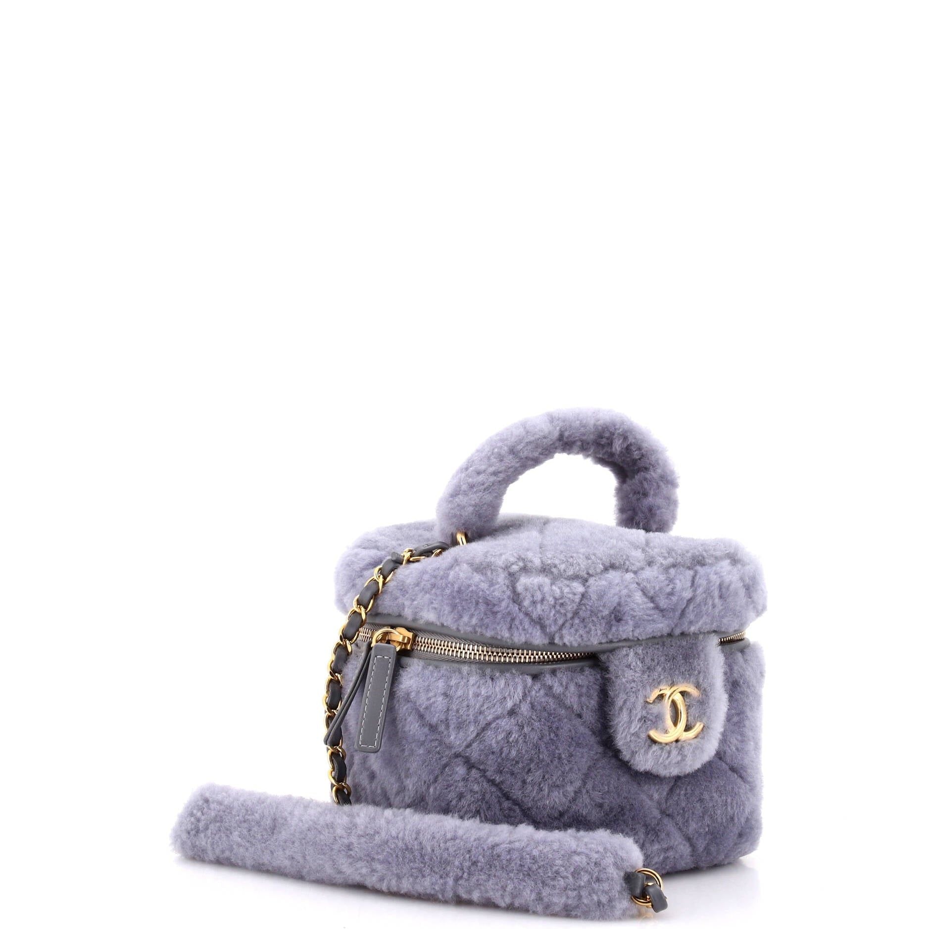 Chanel Coconing Top Handle Vanity Case With Chain Quilted Shearling Small