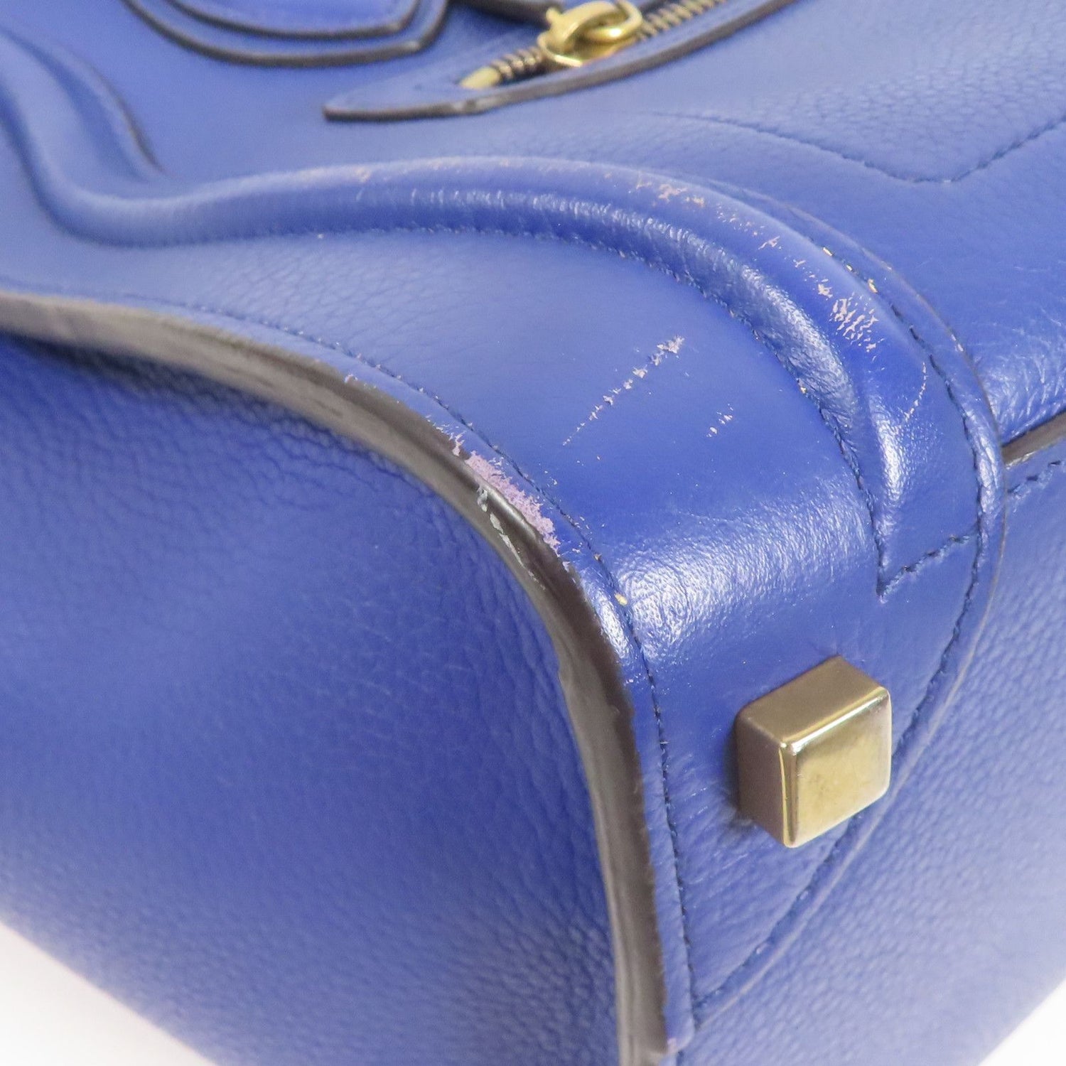 Celine Cowhide Leather Micro Luggage Golden Shoulder Back Bag Blue Calfskin (cowhide)
