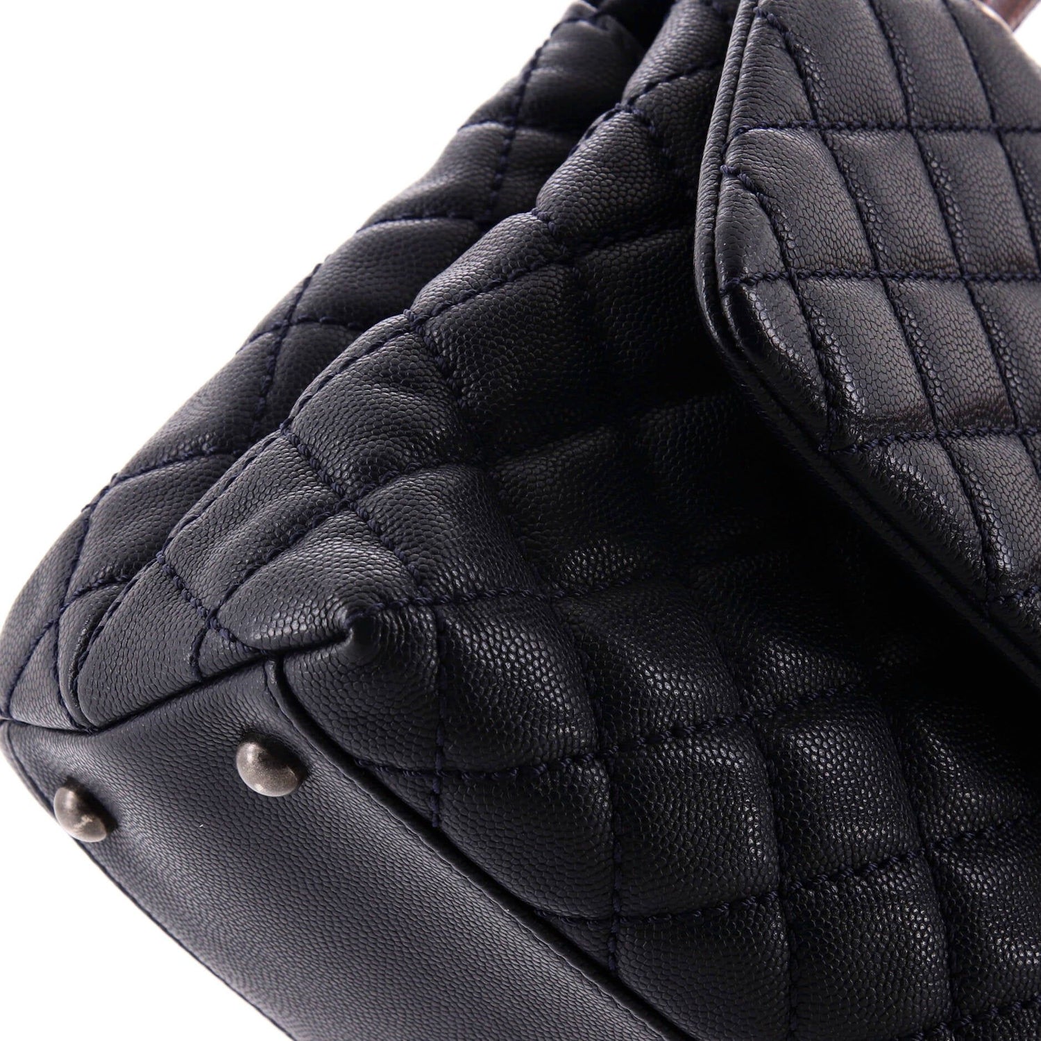 Chanel Coco Top Handle Bag Quilted Caviar With Lizard Small