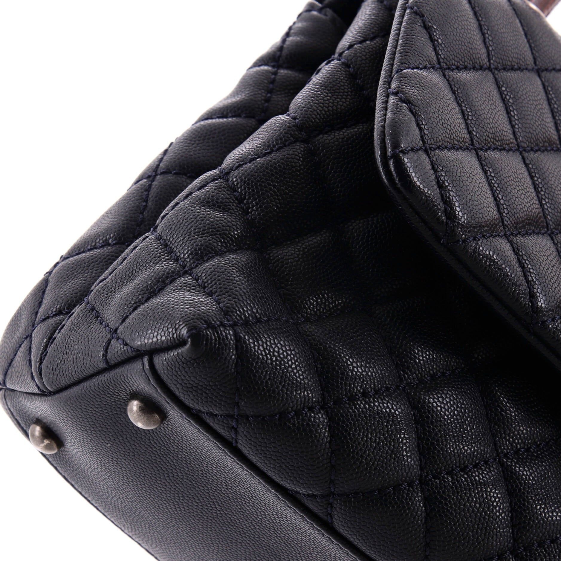 Chanel Coco Top Handle Bag Quilted Caviar With Lizard Small