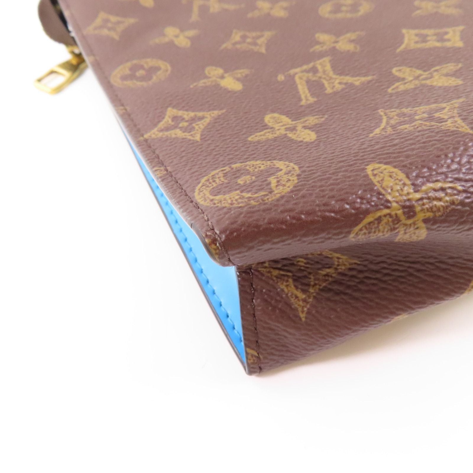 Louis Vuitton Monogram Pochette Voyage Mm Gold Hand Bag Brown/blue Business Bag Clutch Bag M 81204