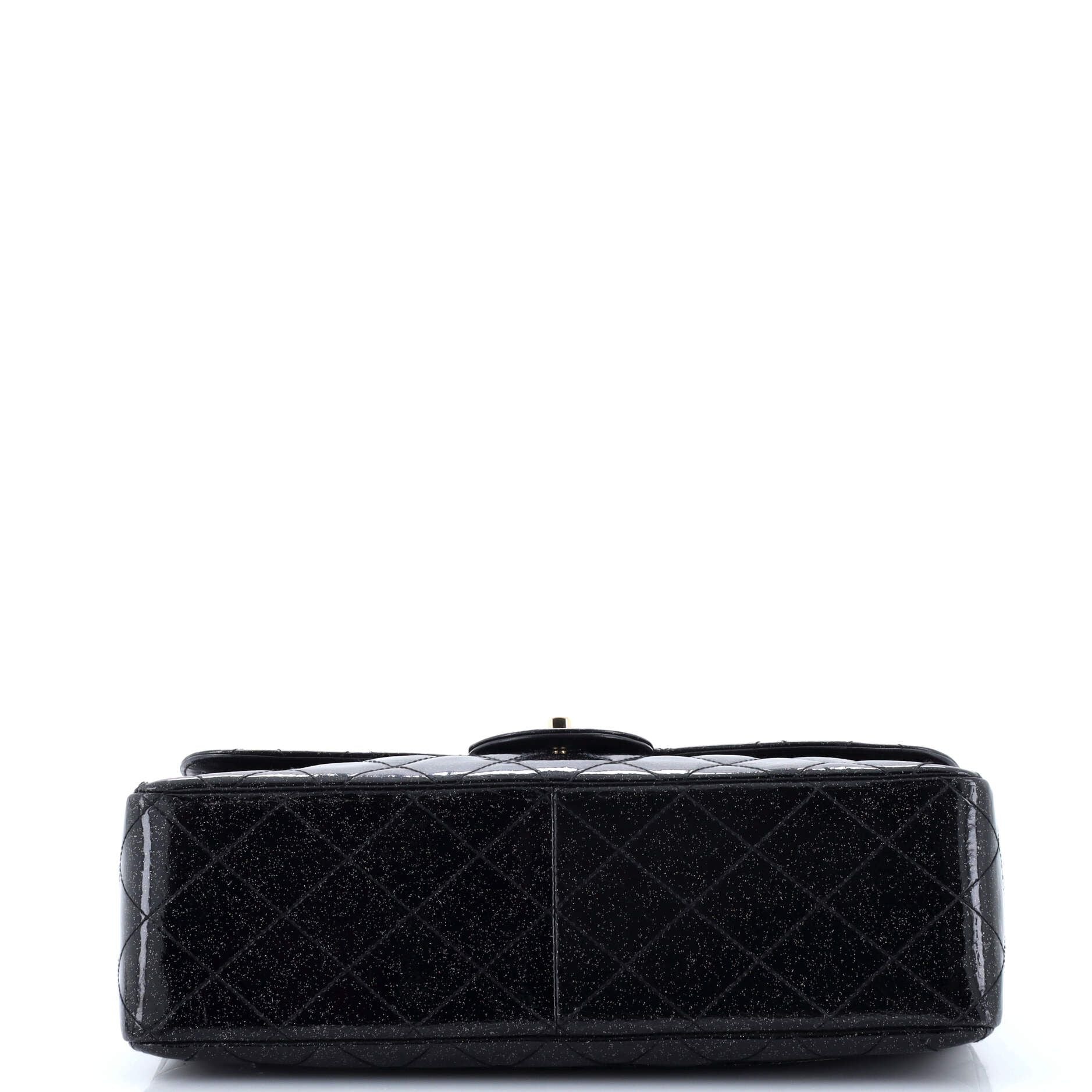 Chanel Vintage Classic Single Flap Bag Quilted Glitter Patent Jumbo