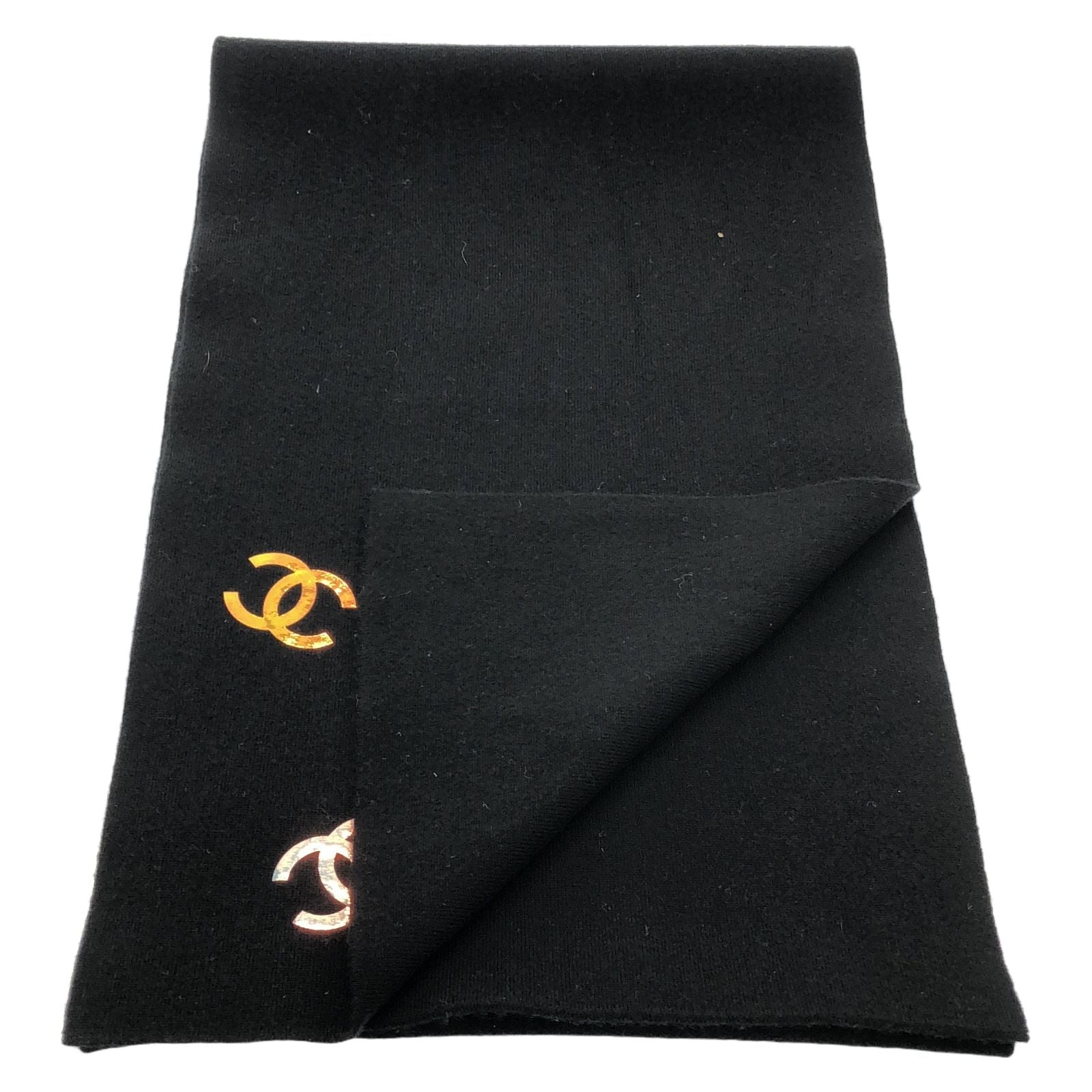 Chanel Black Coco Mark Scarf Scarf Cashmere