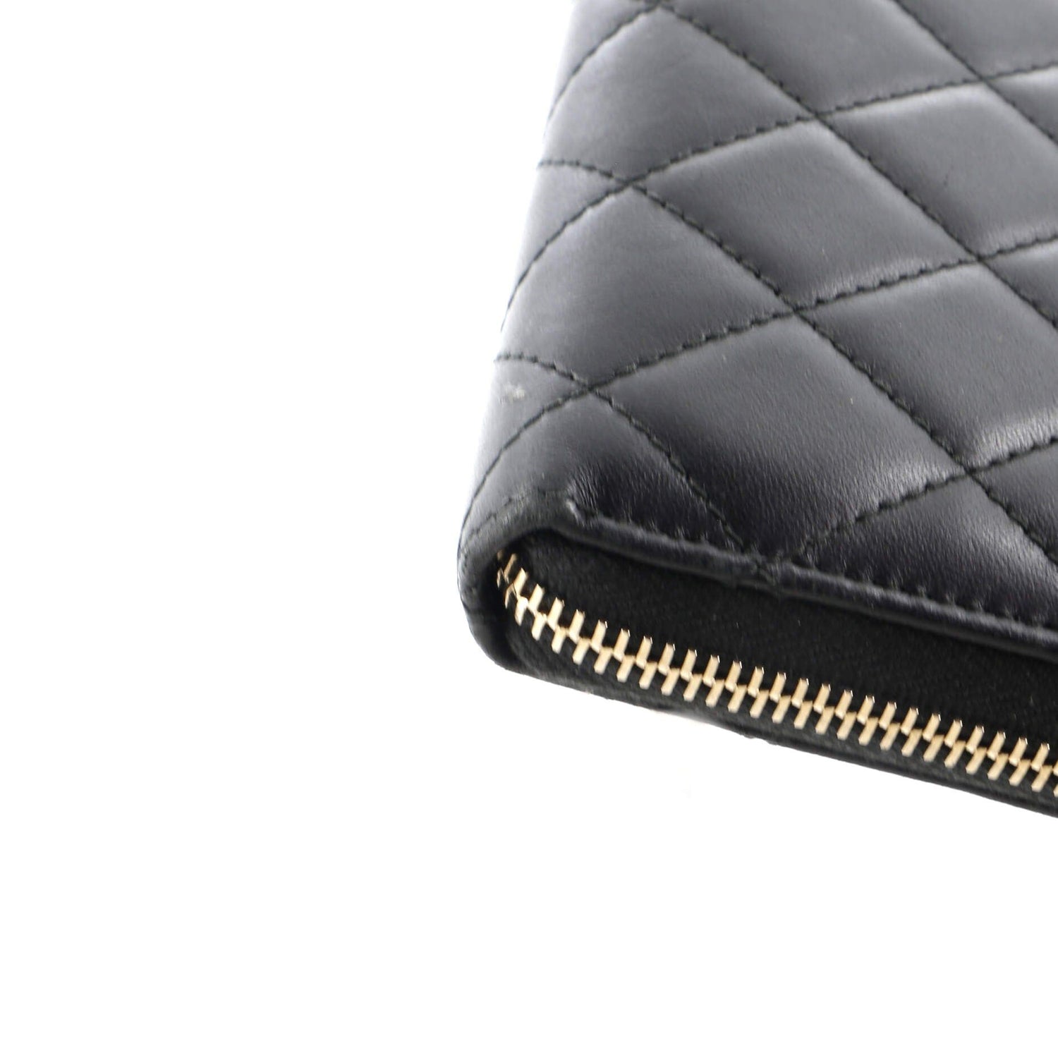 Chanel Zip Around Wallet With Pearl Chain Quilted Lambskin Long