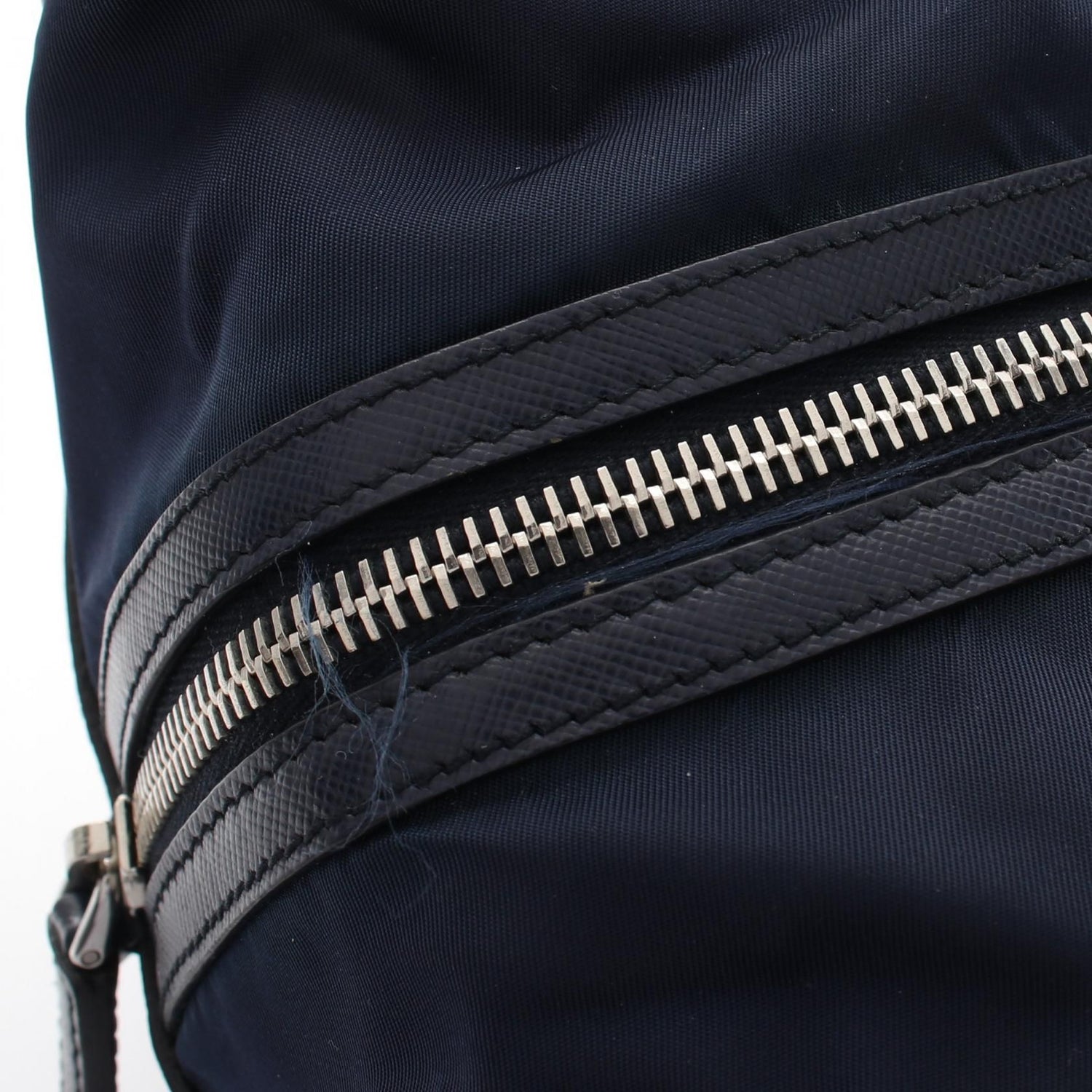 Prada Clutch Nylon Saffiano Leather Navy Beige
