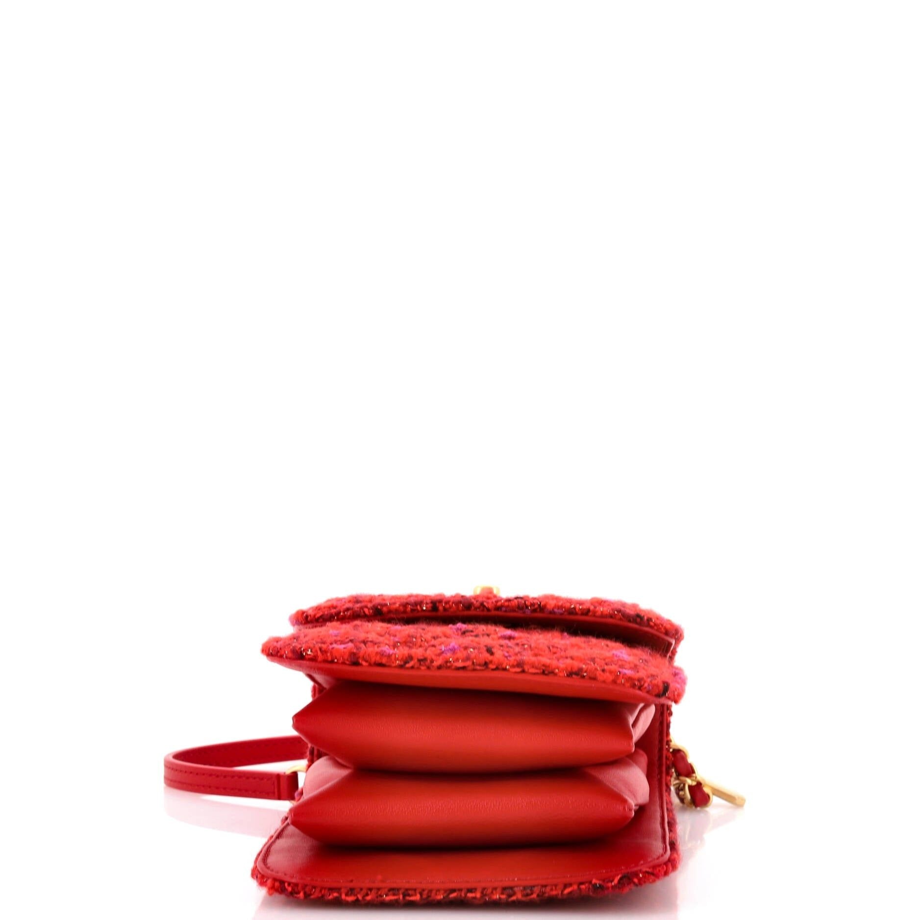 Chanel CC Top Handle Chain Full Flap Bag Quilted Tweed And Lambskin Mini