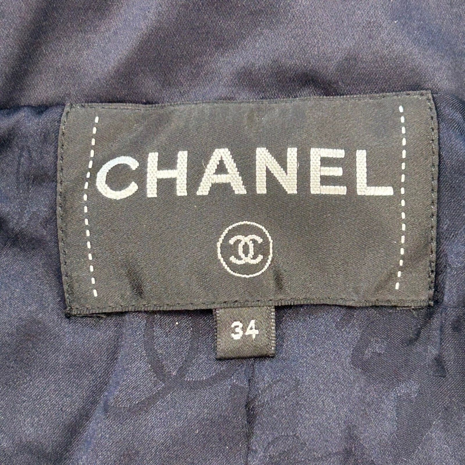 Chanel Navy Tweed No Collar Jacket 34 P 59643v 37141
