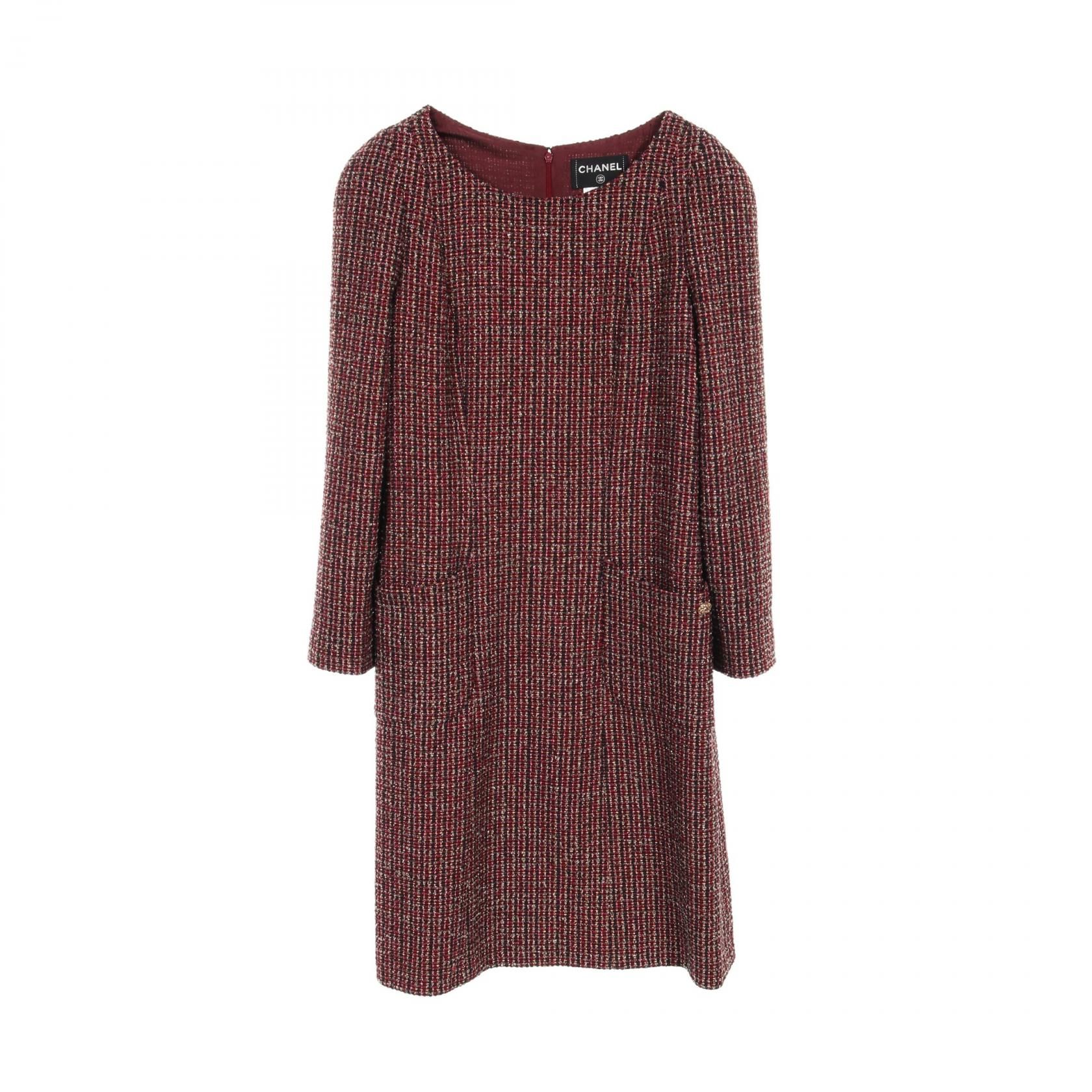 Chanel Bordeaux Multicolor Dress Wool P 44001v 32333