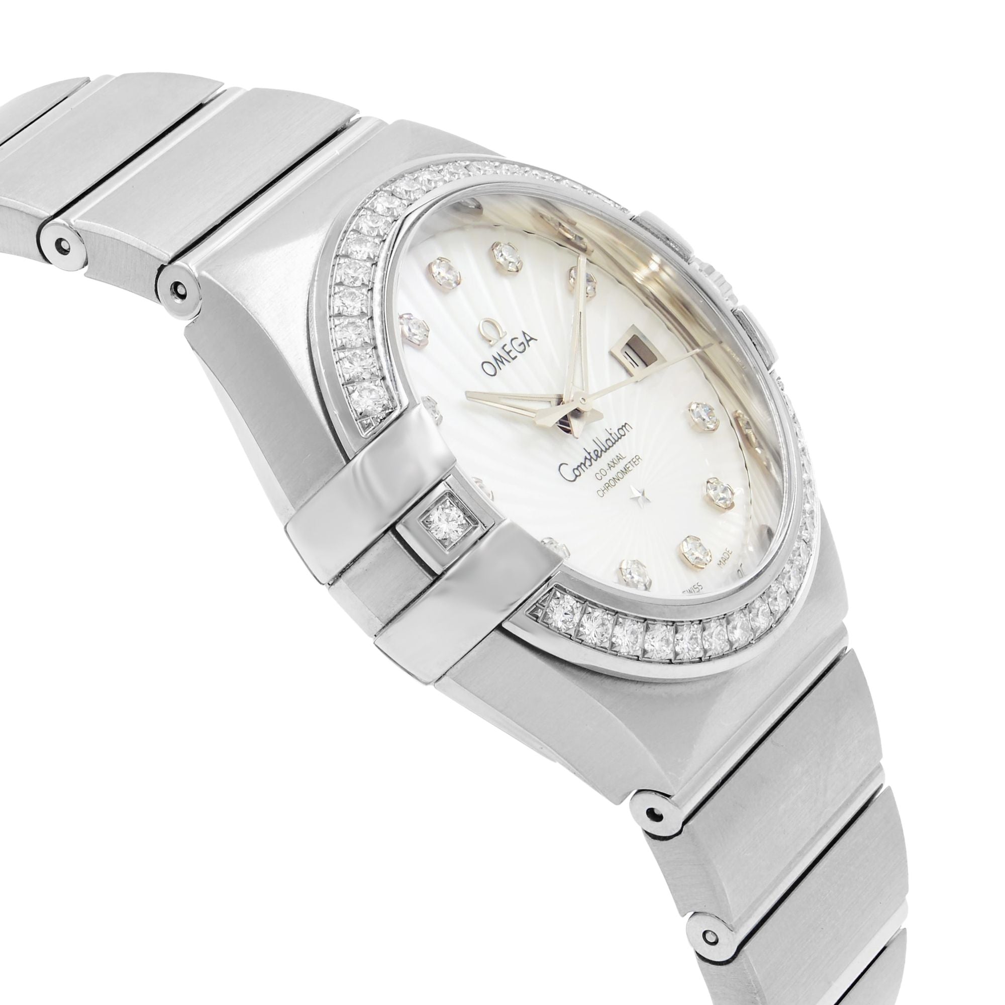 Omega Constellation Silver Diamond White Gold Ladies Watch 123.55.31.20.55.003
