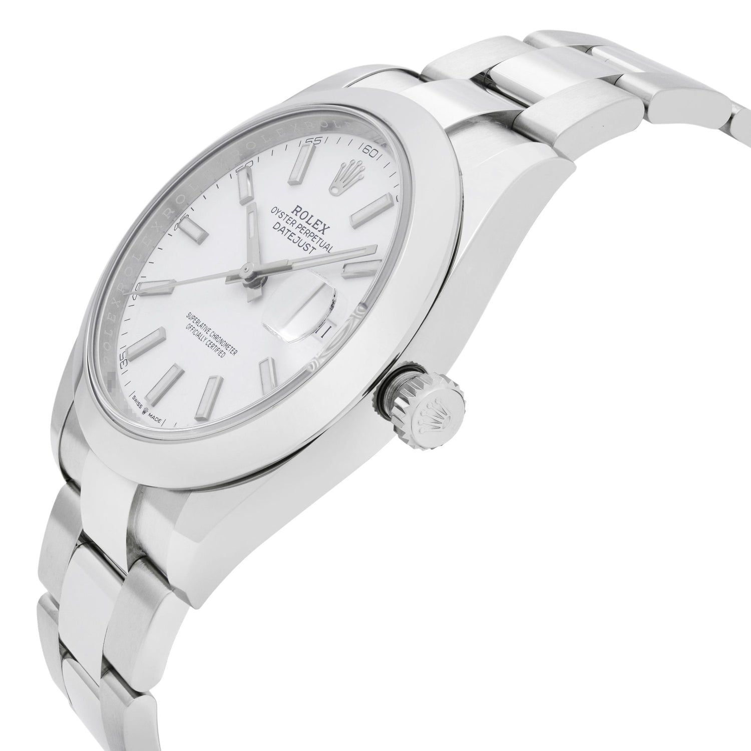 Rolex Datejust 41 Steel White Index Dial Smooth Bezel Automatic Men Watch 126300
